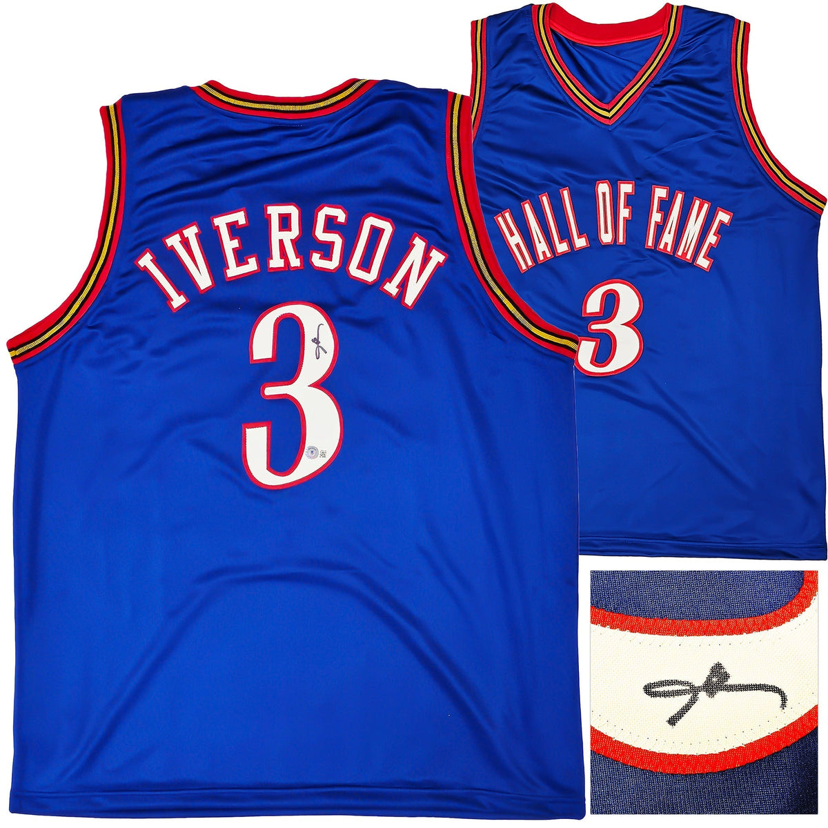 Philadelphia 76Ers Allen Iverson Autographed Blue Jersey Beckett Bas Witness Stock #220714
