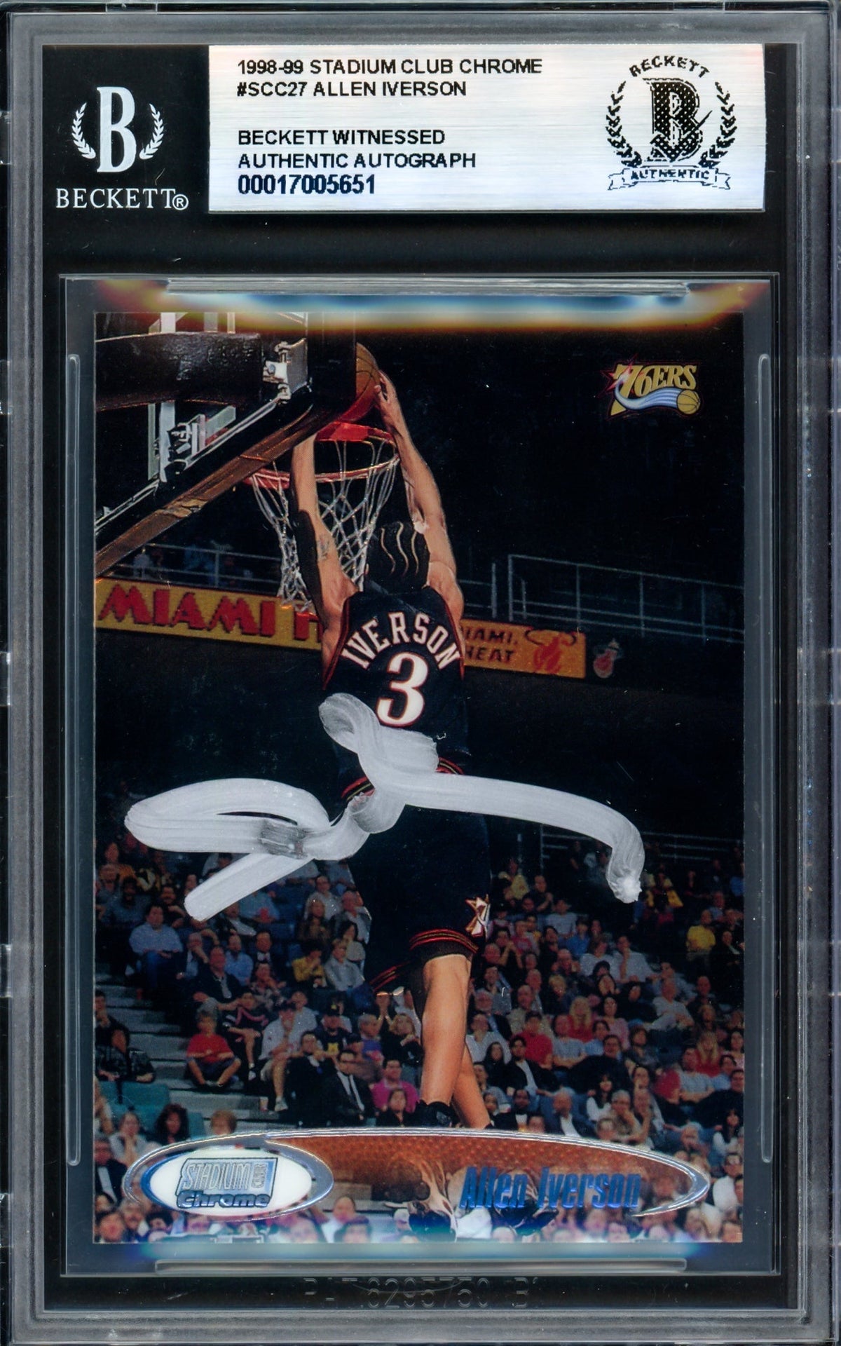 Allen Iverson Autographed 1998-99 Stadium Club Chrome Card #27 Philadelphia 76Ers Beckett Bas Witness #17005651