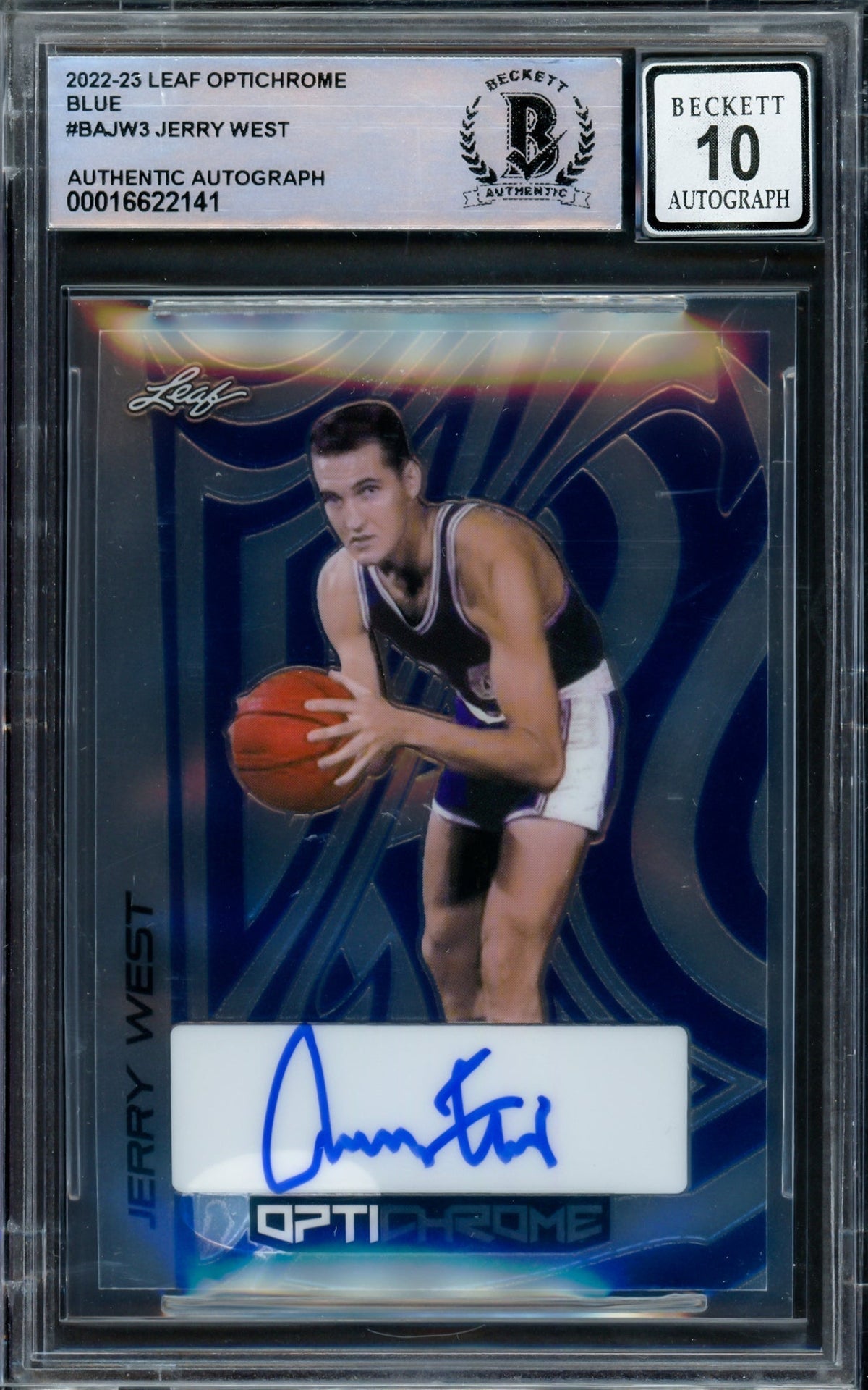 Jerry West Autographed 2022-23 Leaf Optichrome Blue Card #Bajw3 Los Angeles Lakers Auto Grade Gem Mint 10 Beckett Bas #16622141