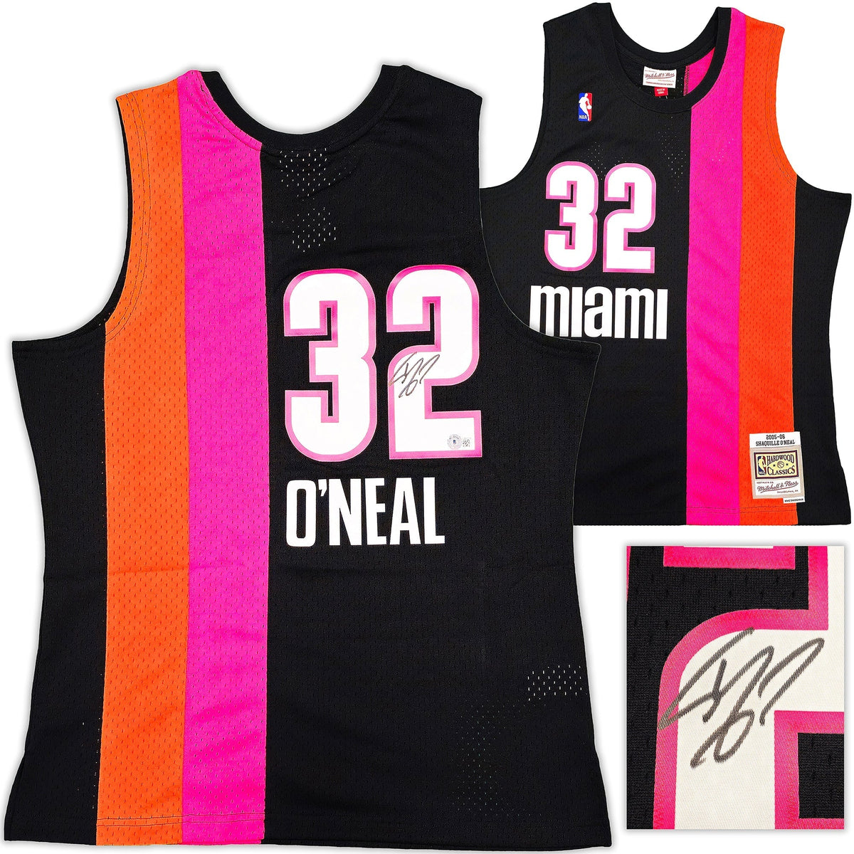 Miami Heat Shaquille Shaq O'neal Autographed Black Authentic Mitchell & Ness 2005-06 Hwc Swingman Jersey Size L Beckett Bas Witness