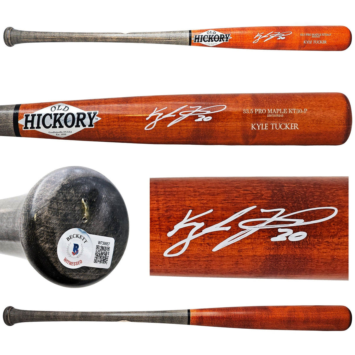 Kyle Tucker Autographed Orange Old Hickory Player Model Bat Houston Astros Beckett Bas Witness Stock #220563