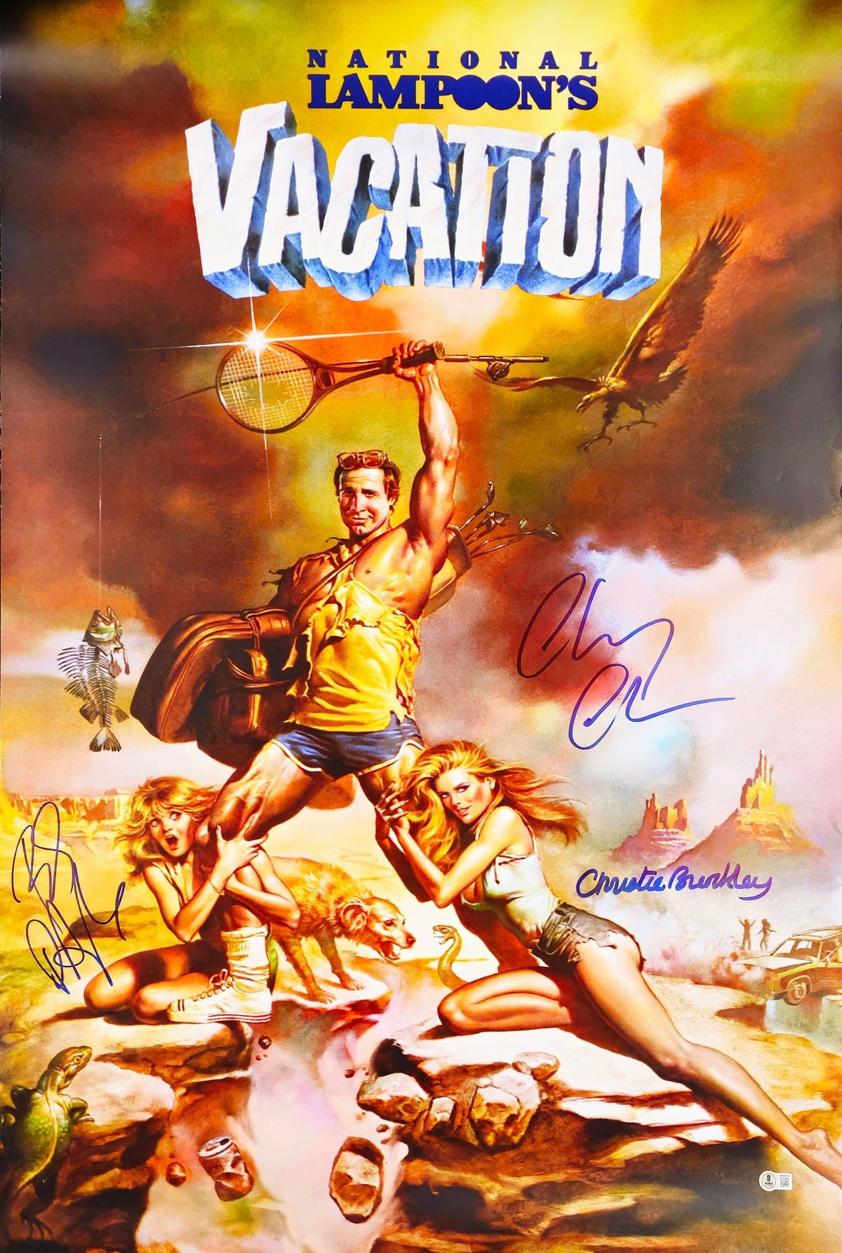 Chevy Chase, Christie Brinkley & Beverly D'angelo Autographed 27X40 Vacation Movie Poster Beckett Bas Witness