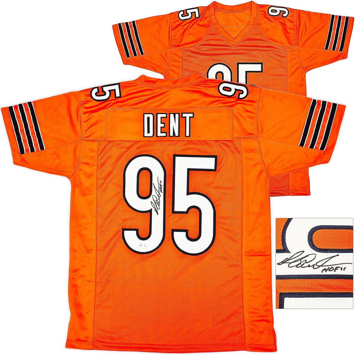 Chicago Bears Richard Dent Autographed Orange Jersey "Hof 11" Beckett Bas Witness Stock #221053