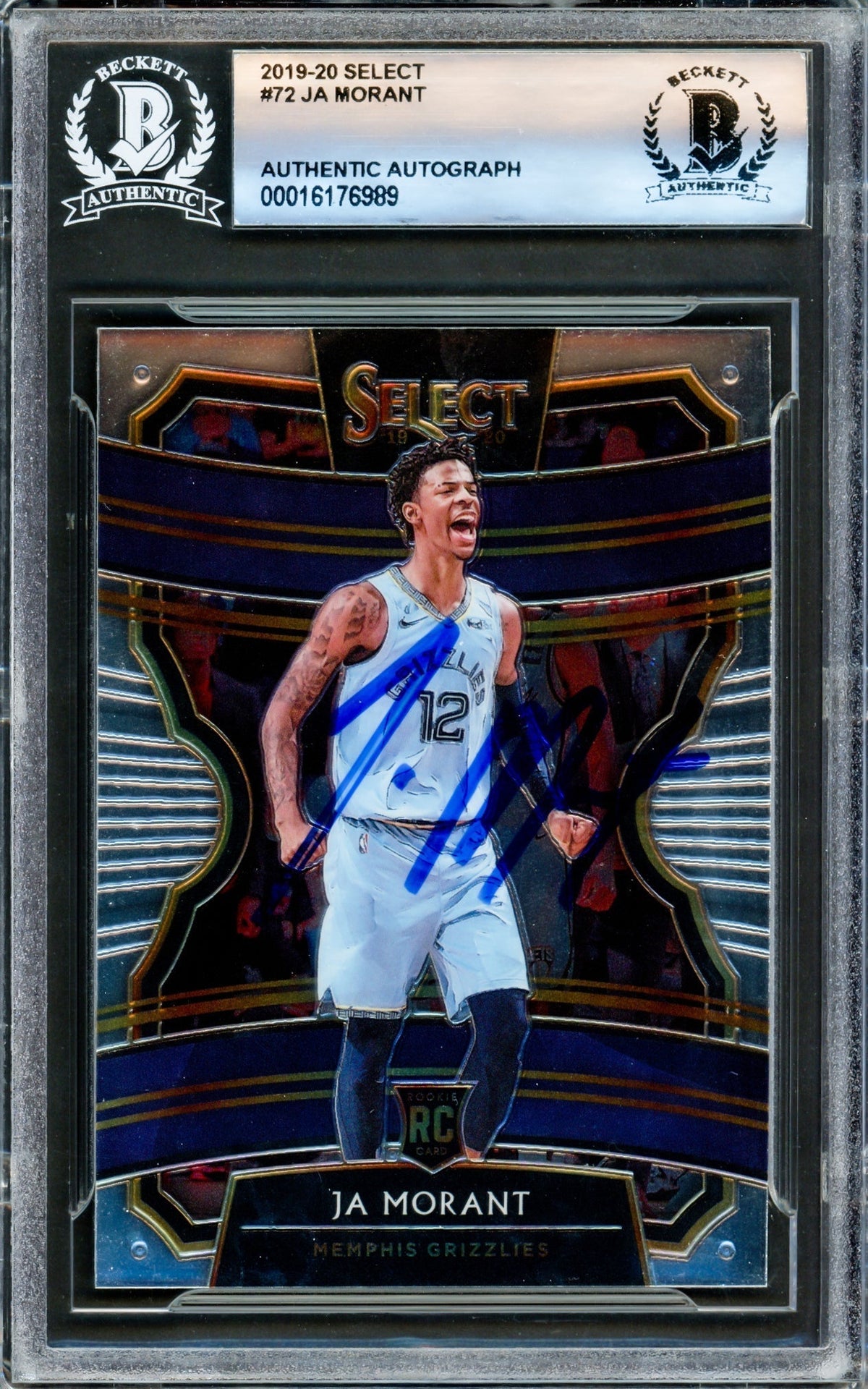 Ja Morant Autographed 2019-20 Panini Select Rookie Card #72 Memphis Grizzlies Beckett Bas Stock #221208