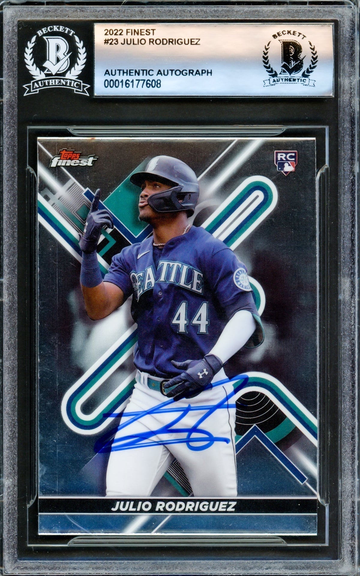 Julio Rodriguez Autographed 2022 Topps Finest Rookie Card #23 Seattle Mariners Beckett Bas Stock #221214