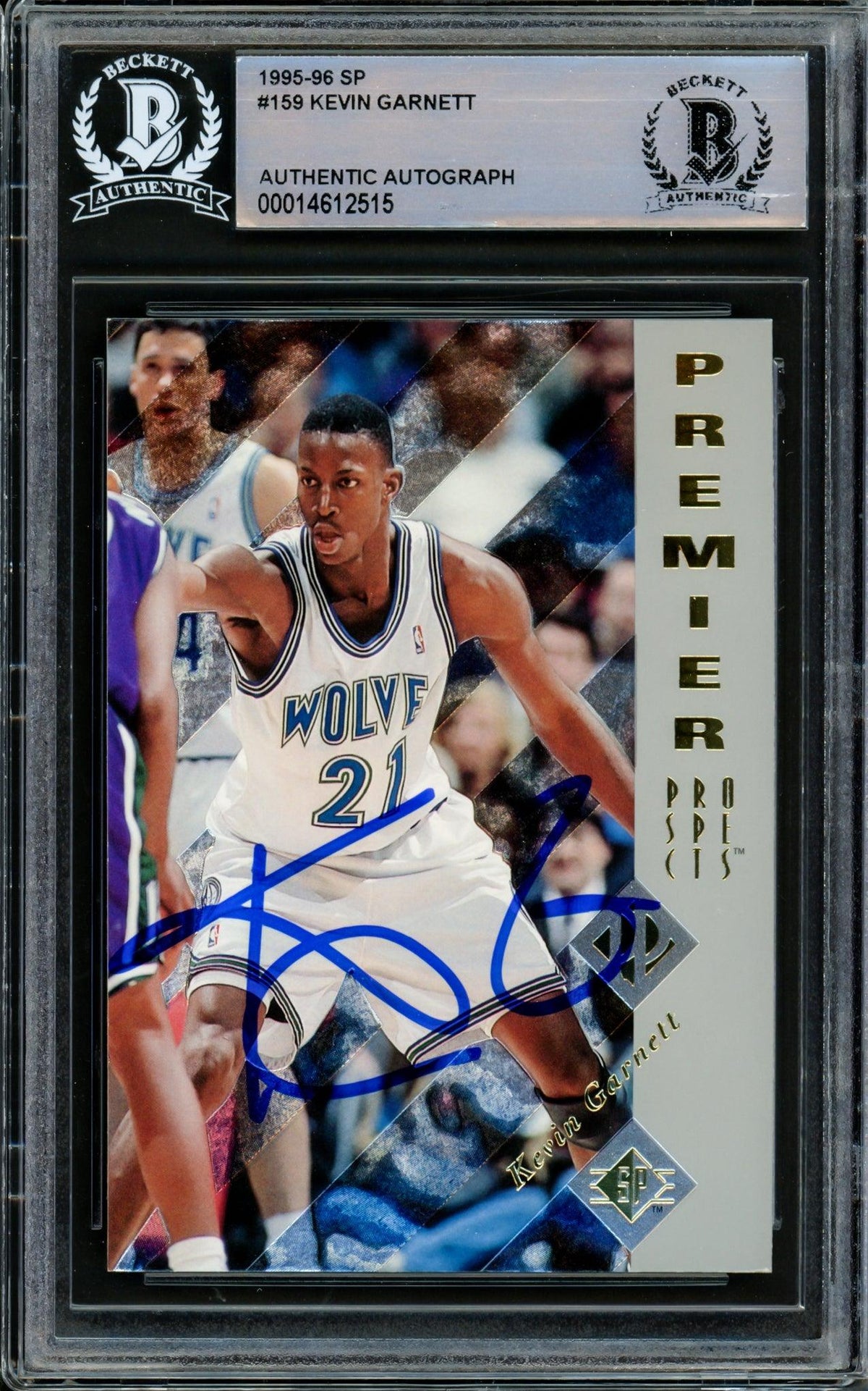 Kevin Garnett Autographed 1995-96 Sp Authentic Rookie Card #159 Minnesota Timberwolves Beckett Bas #14612515