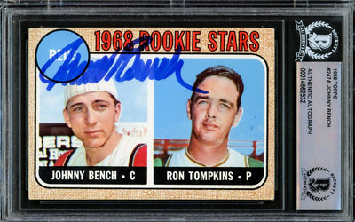 Johnny Bench Autographed 1968 Topps Rookie Card #247 Cincinnati Reds Beckett Bas #14862532