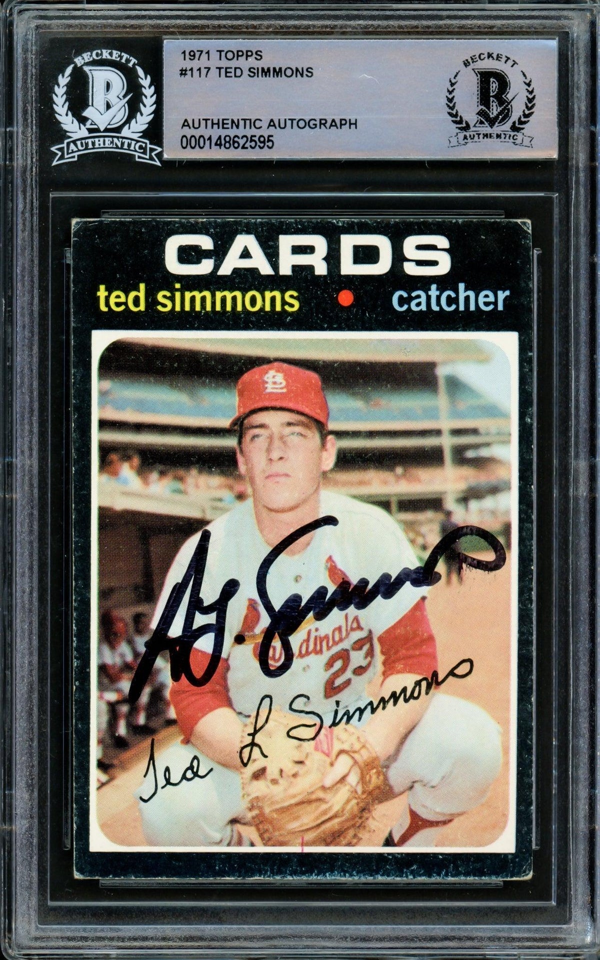 Ted Simmons Autographed 1971 Topps Rookie Card #117 St. Louis Cardinals Beckett Bas #14862595