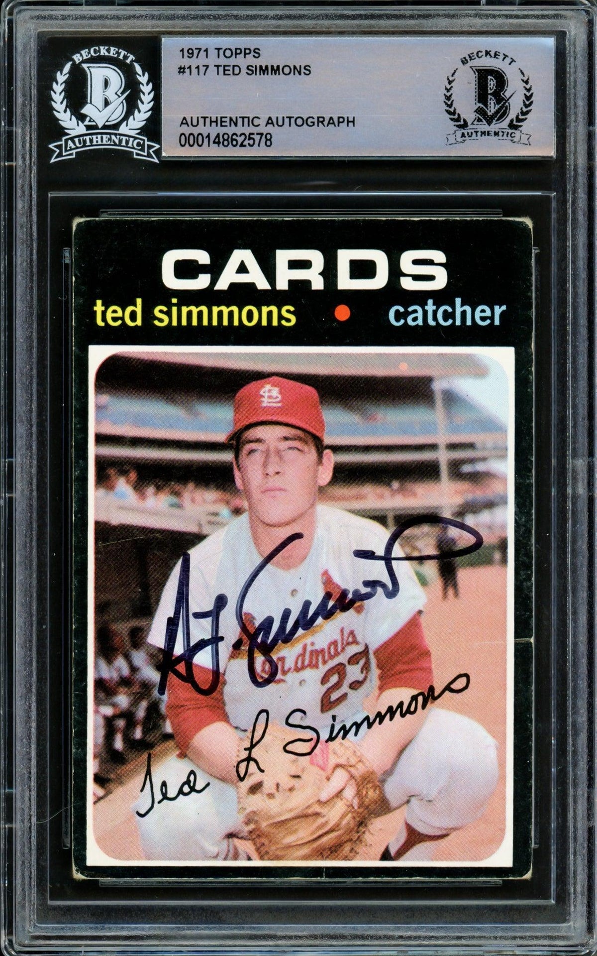 Ted Simmons Autographed 1971 Topps Rookie Card #117 St. Louis Cardinals Beckett Bas #14862578