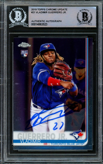 Vladimir Guerrero Jr. Autographed 2019 Topps Chrome Update Rookie Card #21 Toronto Blue Jays Beckett Bas #14863523