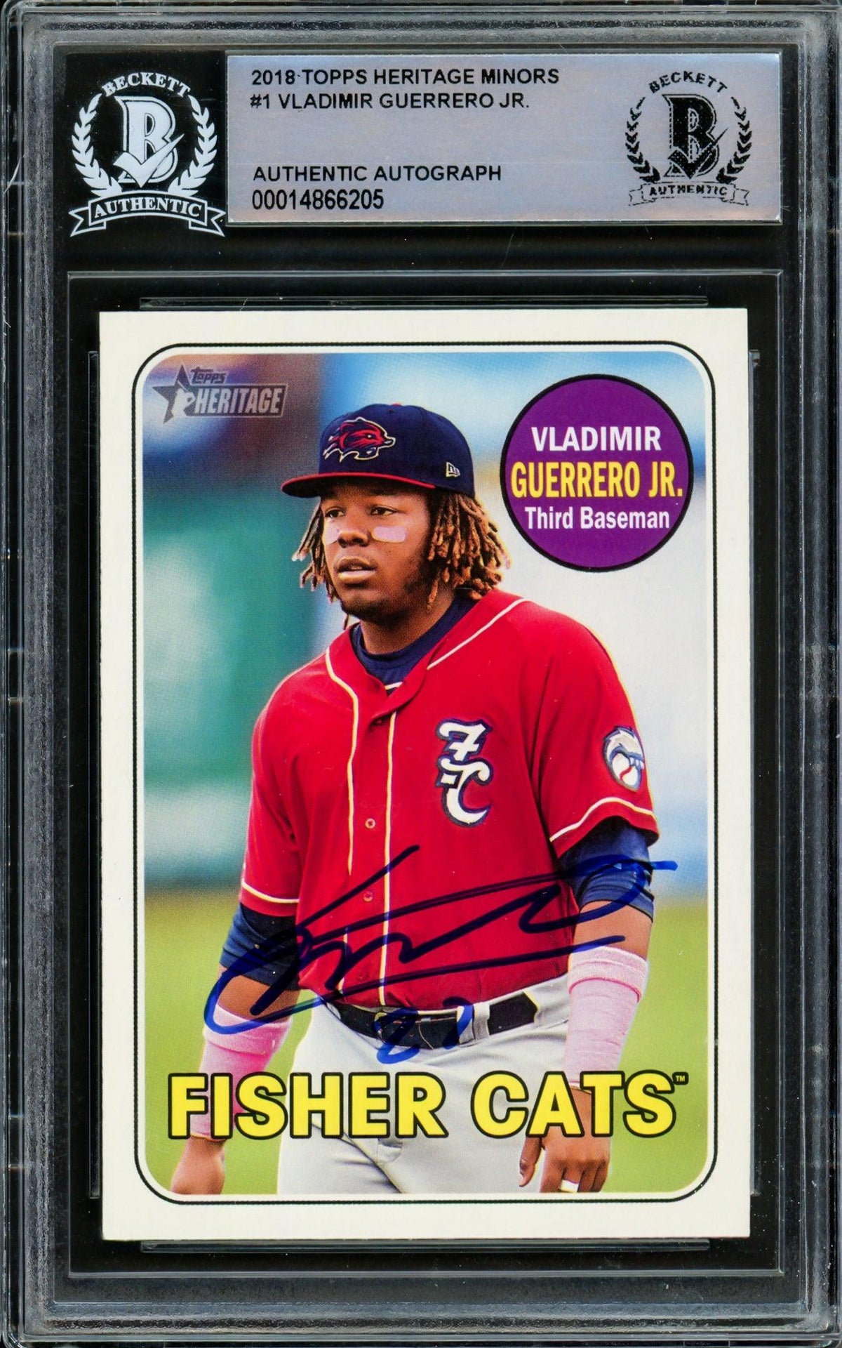 Vladimir Guerrero Jr. Autographed 2018 Topps Heritage Minor League Rookie Card #1 Toronto Blue Jays Beckett Bas #14866205