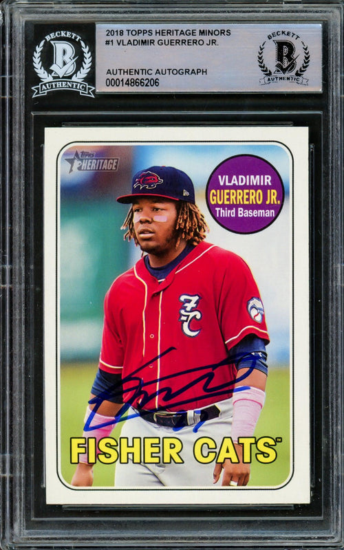 Vladimir Guerrero Jr. Autographed 2018 Topps Heritage Minor League Rookie Card #1 Toronto Blue Jays Beckett Bas #14866206