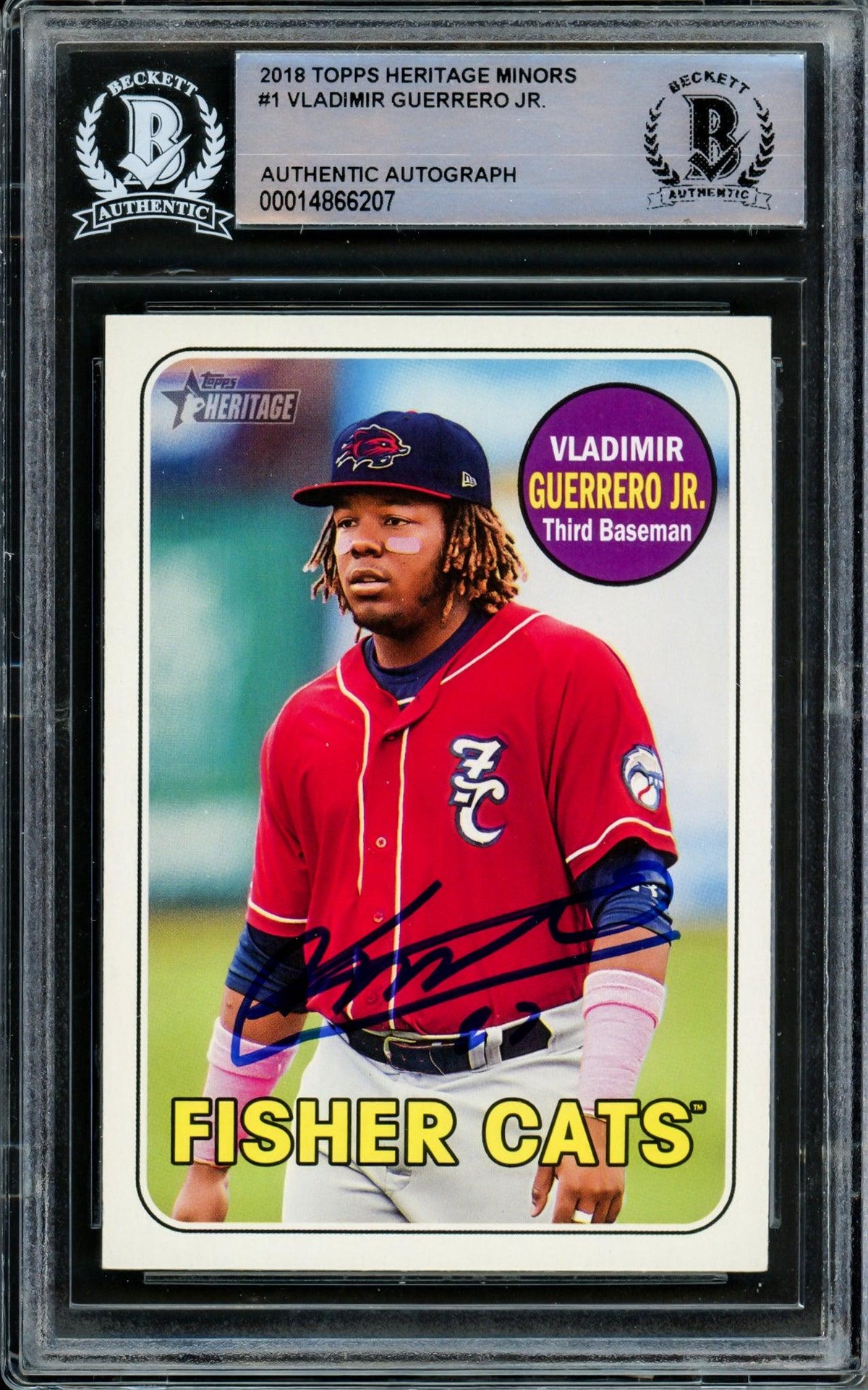 Vladimir Guerrero Jr. Autographed 2018 Topps Heritage Minor League Rookie Card #1 Toronto Blue Jays Beckett Bas #14866207