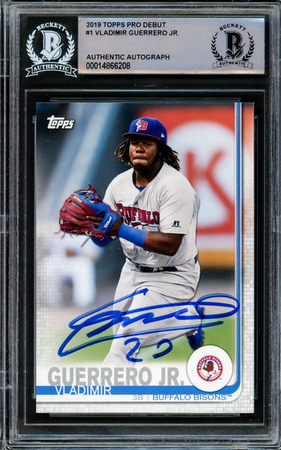 Vladimir Guerrero Jr. Autographed 2019 Topps Debut Rookie Card #1 Toronto Blue Jays Beckett Bas #14866208