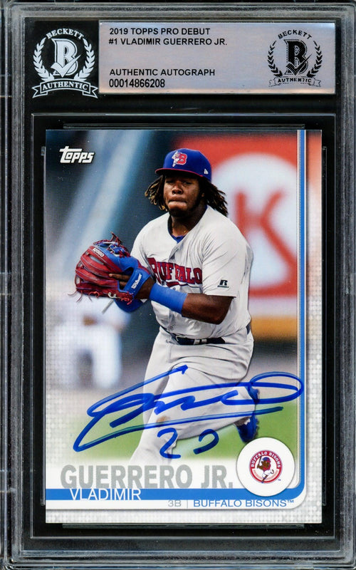 Vladimir Guerrero Jr. Autographed 2019 Topps Debut Rookie Card #1 Toronto Blue Jays Beckett Bas #14866208