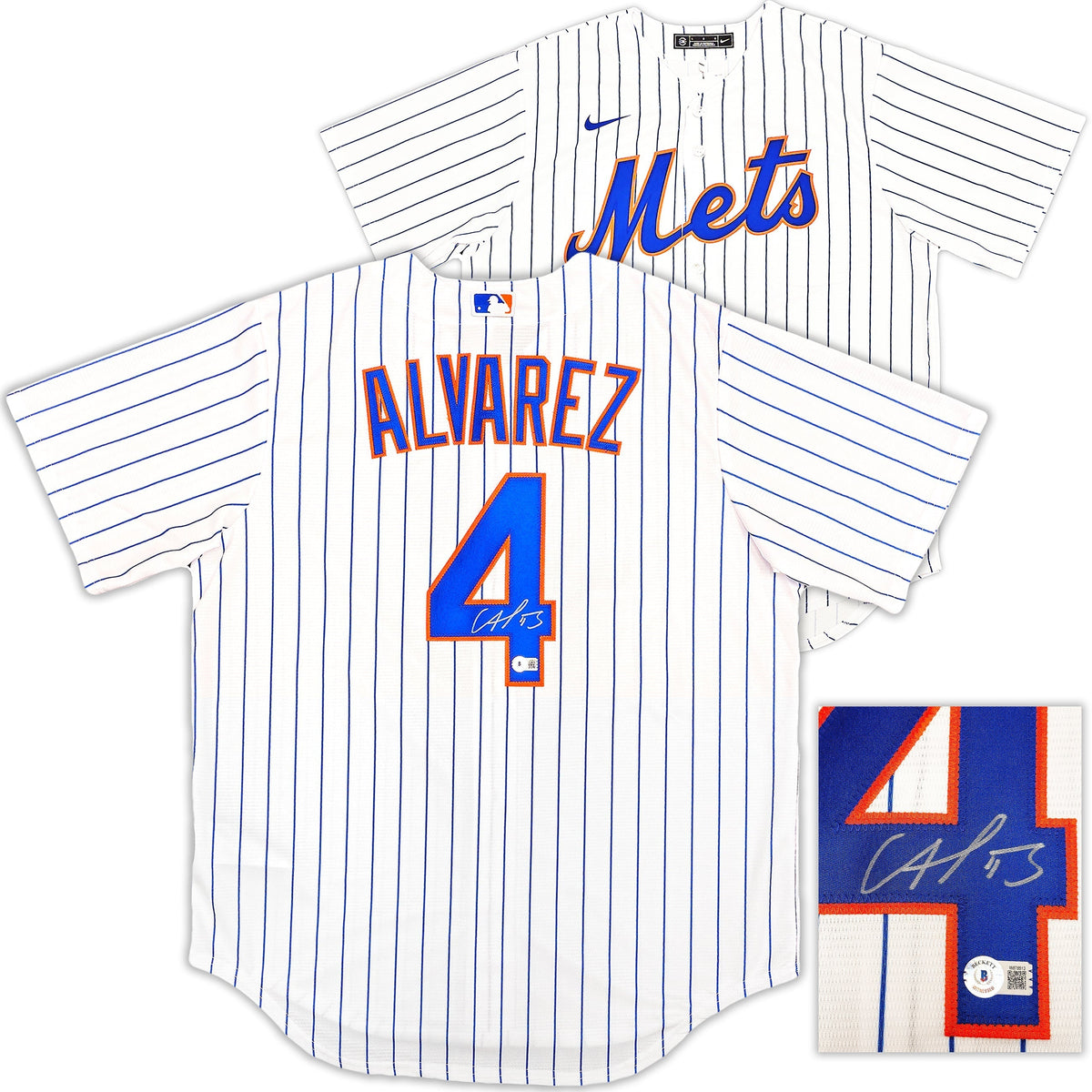 New York Mets Francisco Alvarez Autographed White Nike Jersey Size L Beckett Bas Witness