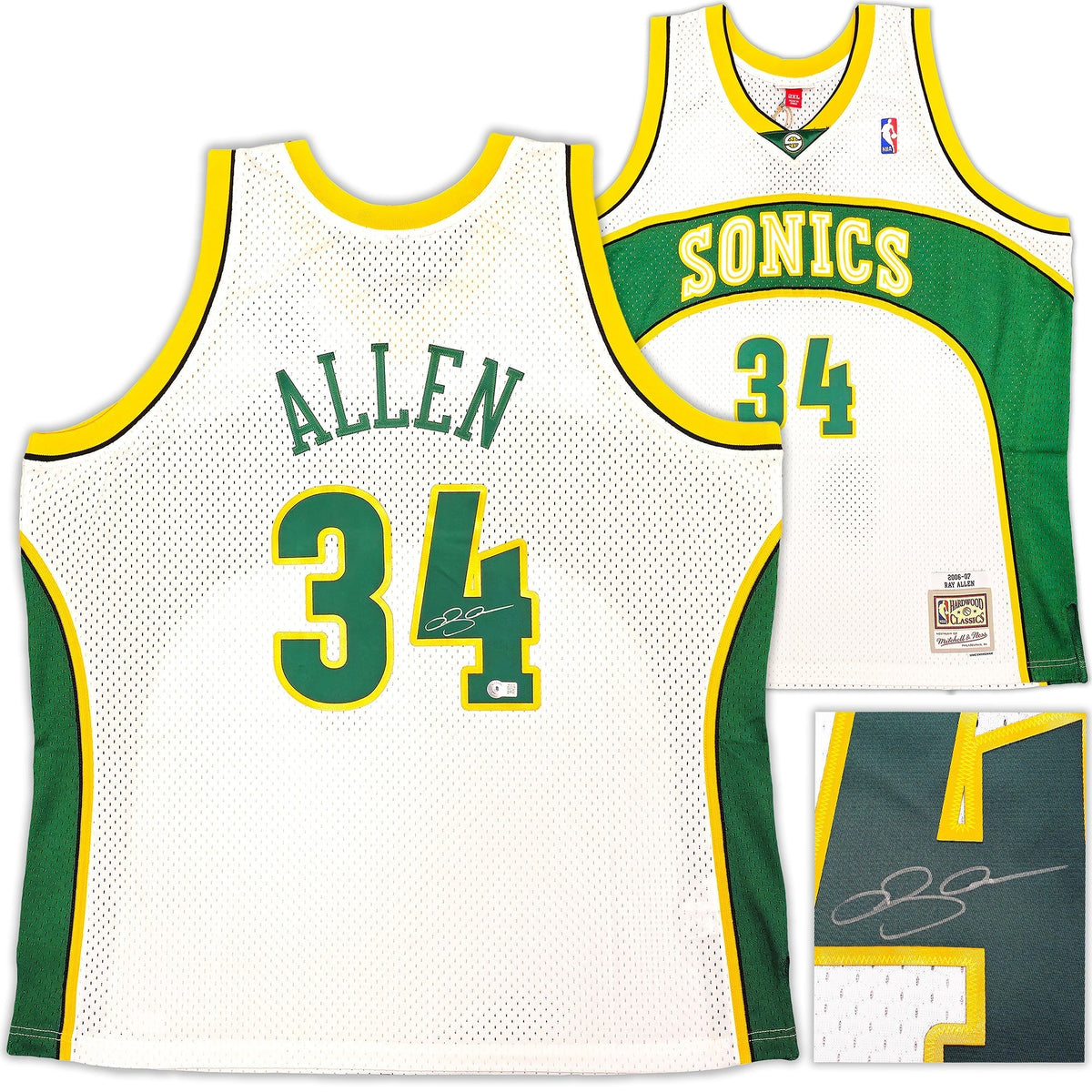 Seattle Sonics Ray Allen Autographed White Authentic Mitchell & Ness 2006-07 Ray Allen Hwc Swingman Jersey Size Xxl Beckett Bas Witness