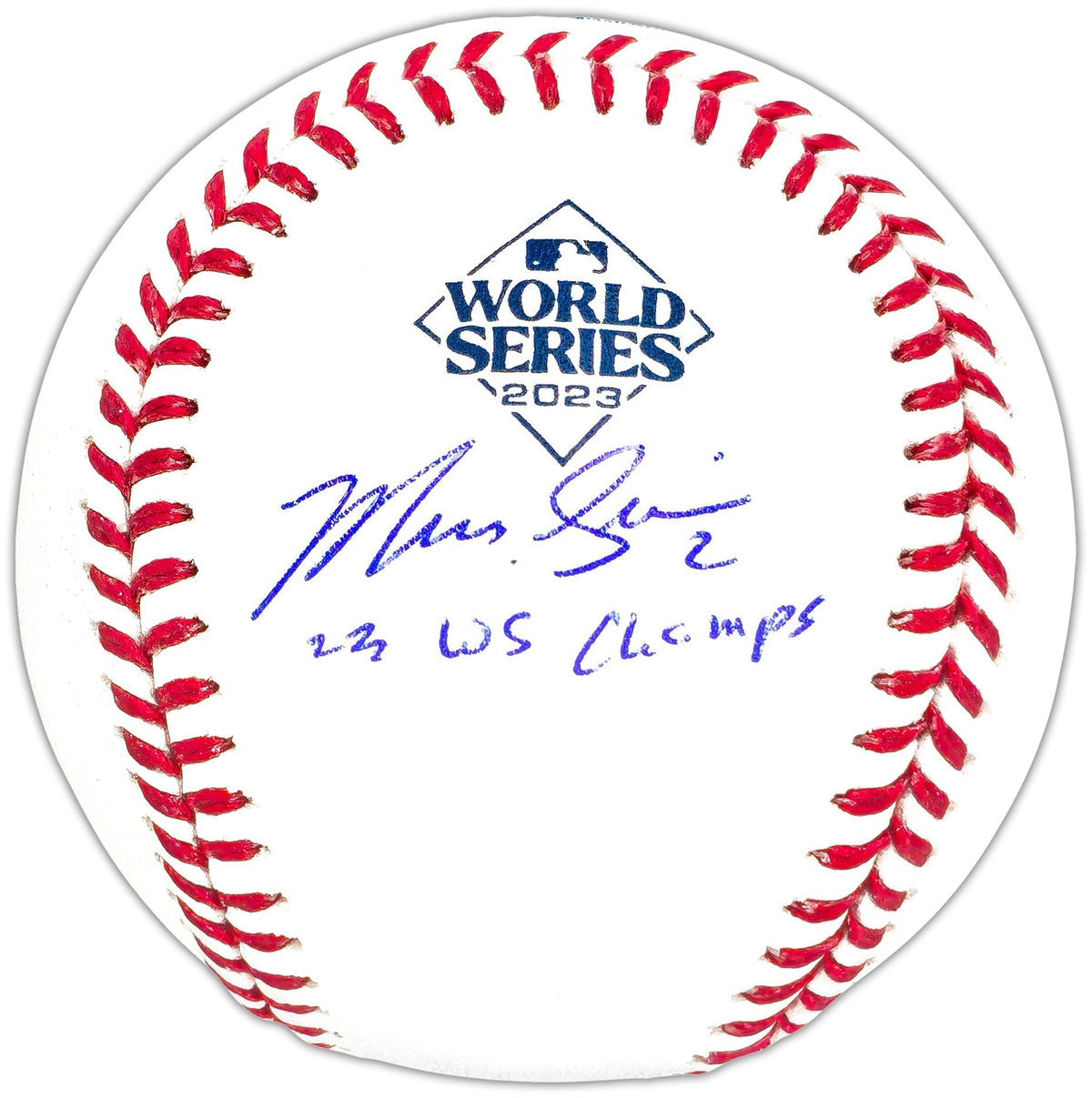 Marcus Semien Autographed Official 2023 World Series Logo MLB Baseball Texas Rangers "23 Ws Champs" Beckett Bas Witness