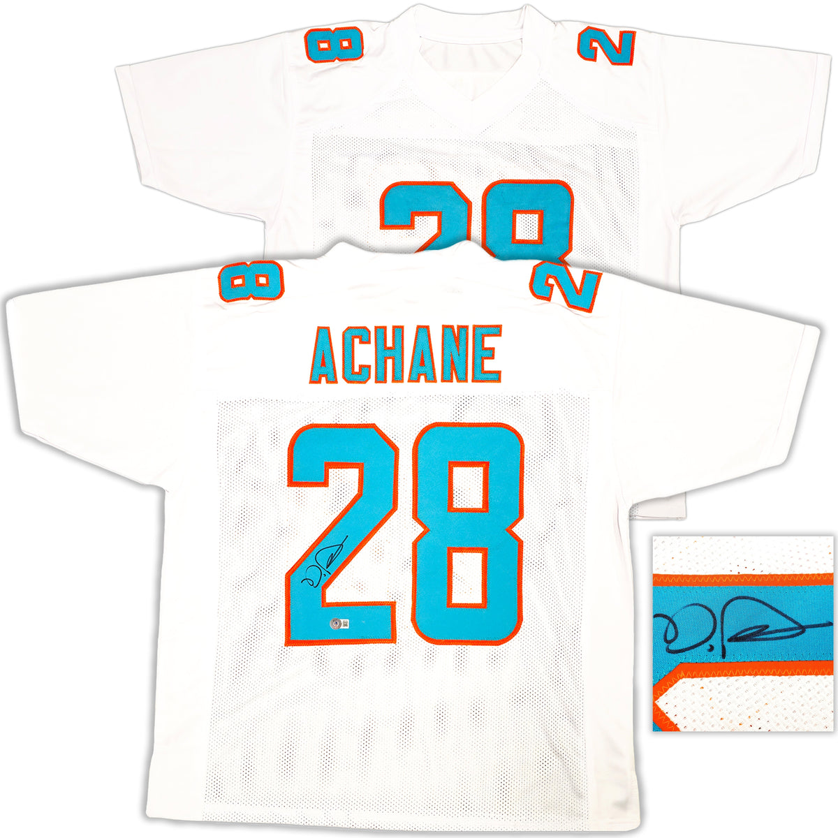 Miami Dolphins De'von Achane Autographed White Jersey Beckett Bas Witness