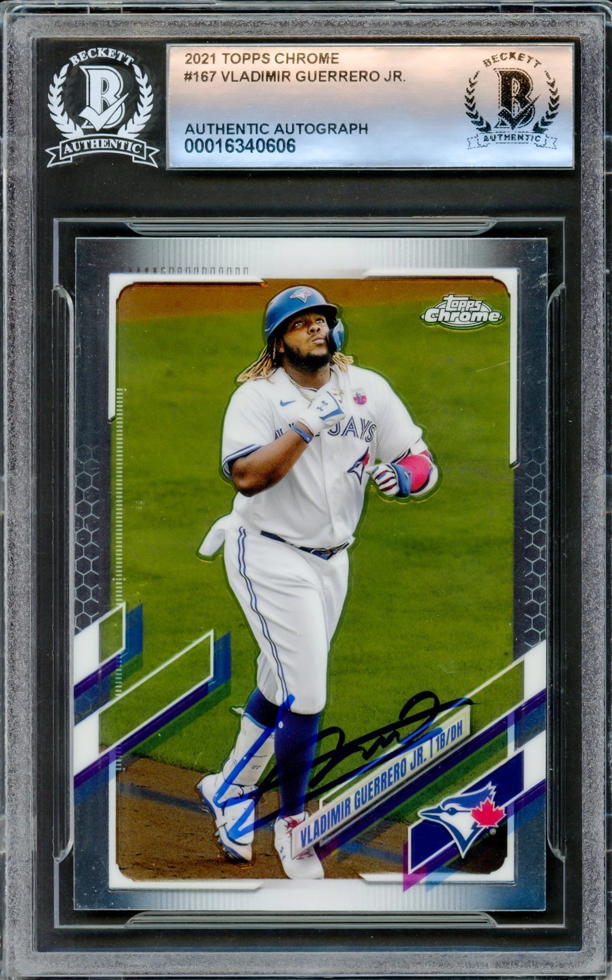 Vladimir Guerrero Jr. Autographed 2021 Topps Chrome Card #167 Toronto Blue Jays Beckett Bas