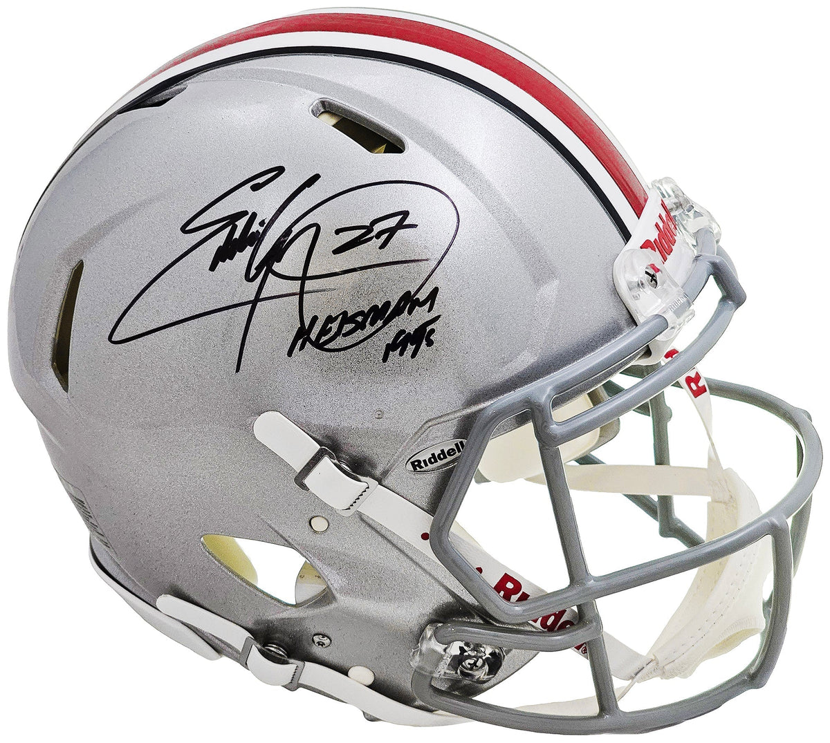 Eddie George Autographed Ohio State Buckeyes Silver Full Size Authentic Speed Helmet "Heisman 1995" Beckett Bas Qr Stock #220881