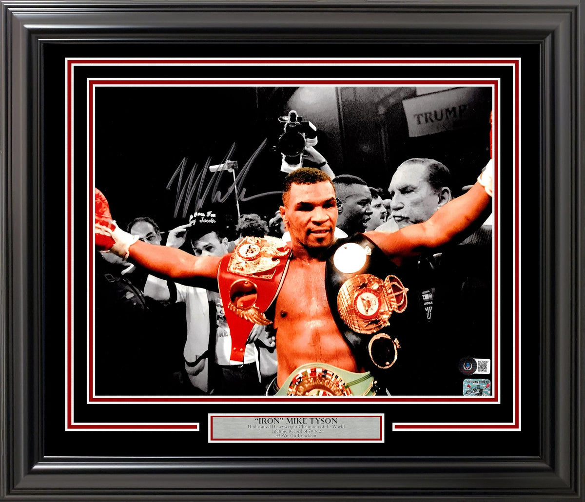 Mike Tyson Autographed Framed 11X14 Photo Belts Beckett Bas Stock #209403