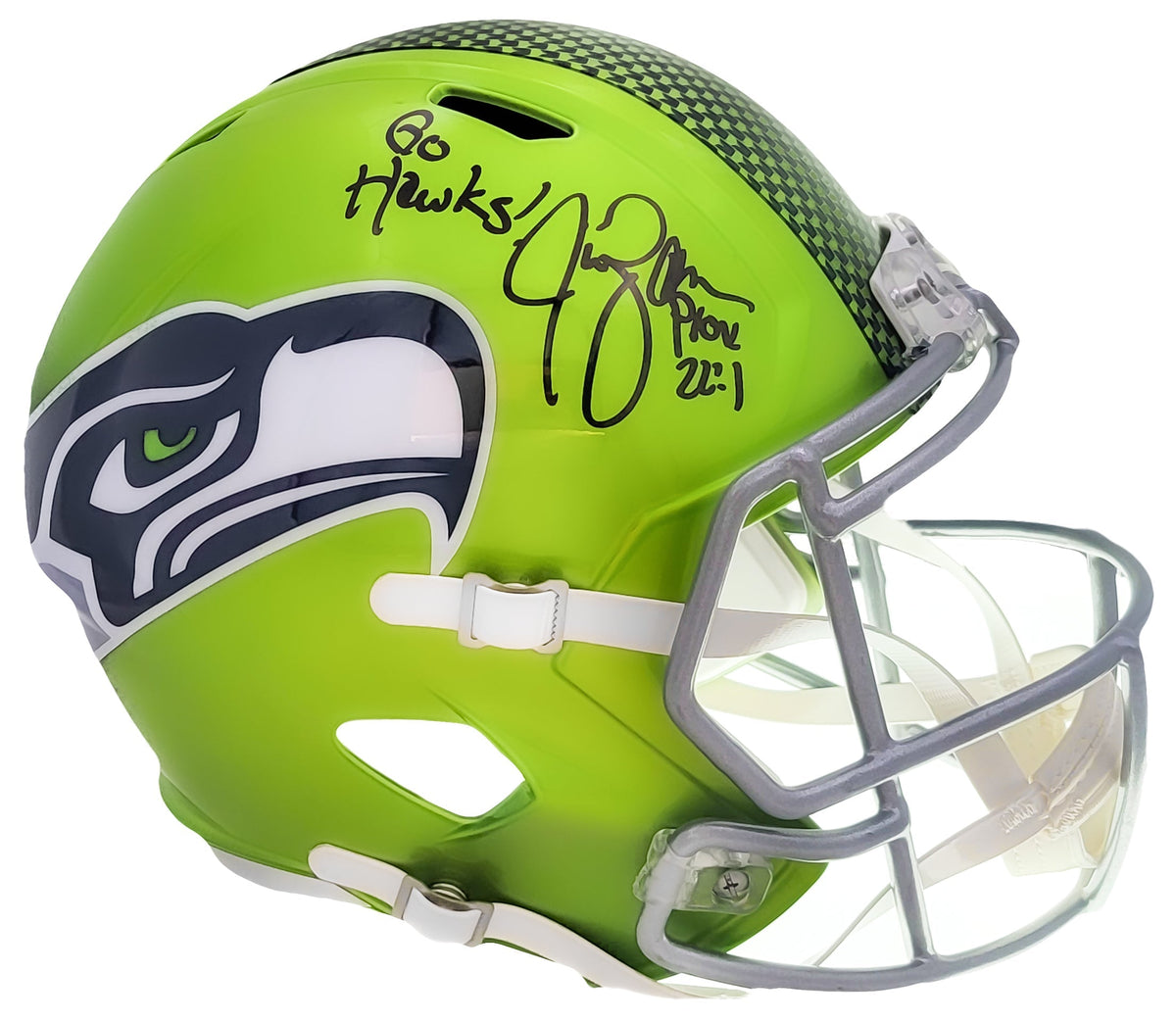 Jim Zorn Autographed Seattle Seahawks Flash Green Full Size Replica Speed Helmet "Go Hawks!" Mcs Holo Stock #210462