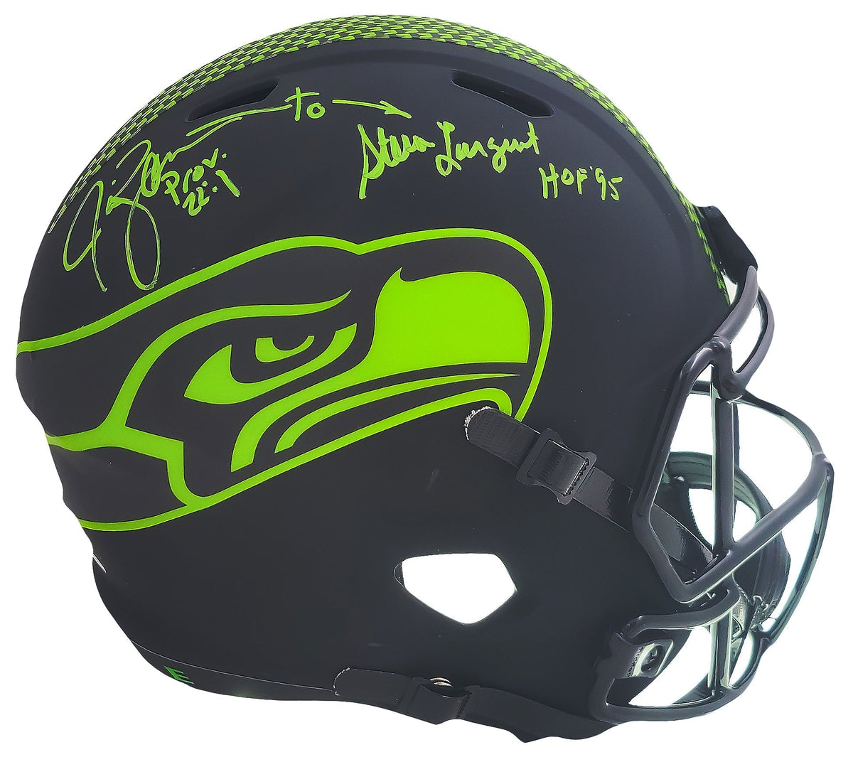 Steve Largent & Jim Zorn Autographed Seattle Seahawks Eclipse Black Full Size Replica Speed Helmet Mcs Holo Stock #210445