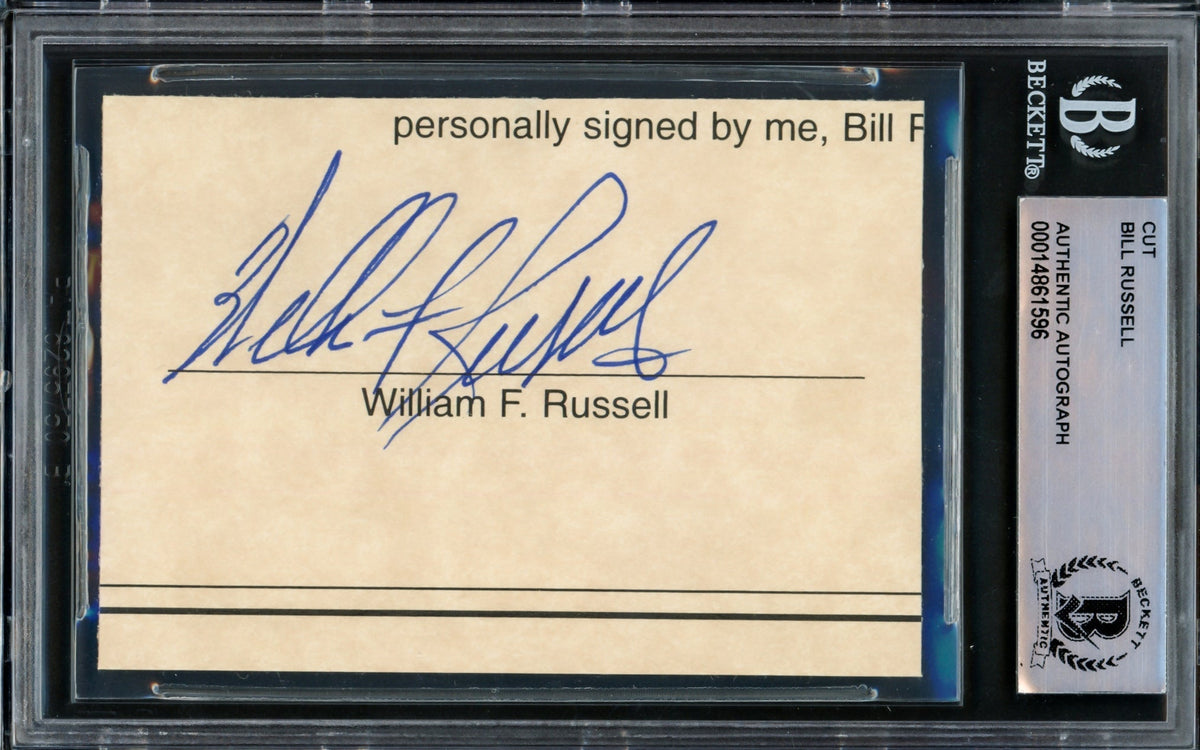 Bill Russell Autographed 2.5X3.5 Cut Signature Boston Celtics Full Name Beckett Bas #14861596