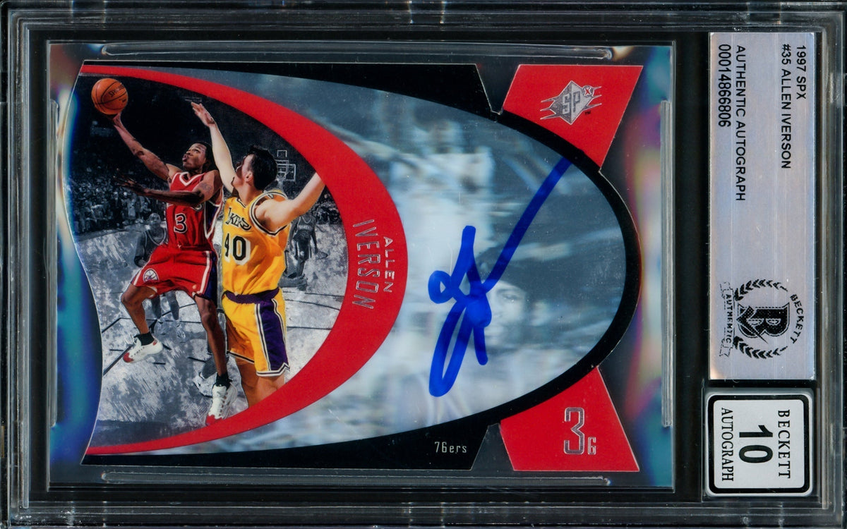 Allen Iverson Autographed 1996-97 Upper Deck Spx Rookie Card #35 Philadelphia 76Ers Auto Grade Gem Mint 10 Beckett Bas #14866806