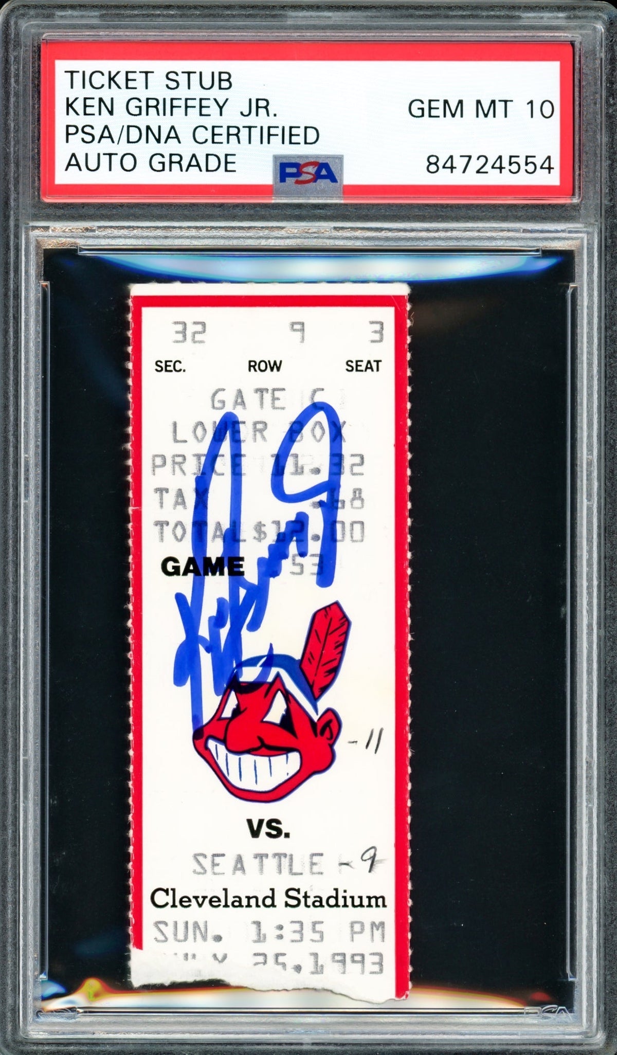 Ken Griffey Jr. Autographed July 25, 1993 Home Run Ticket Stub Seattle Mariners Auto Grade Gem Mint 10 Hr In 8 Game Straight Streak PSA/Dna #84724554