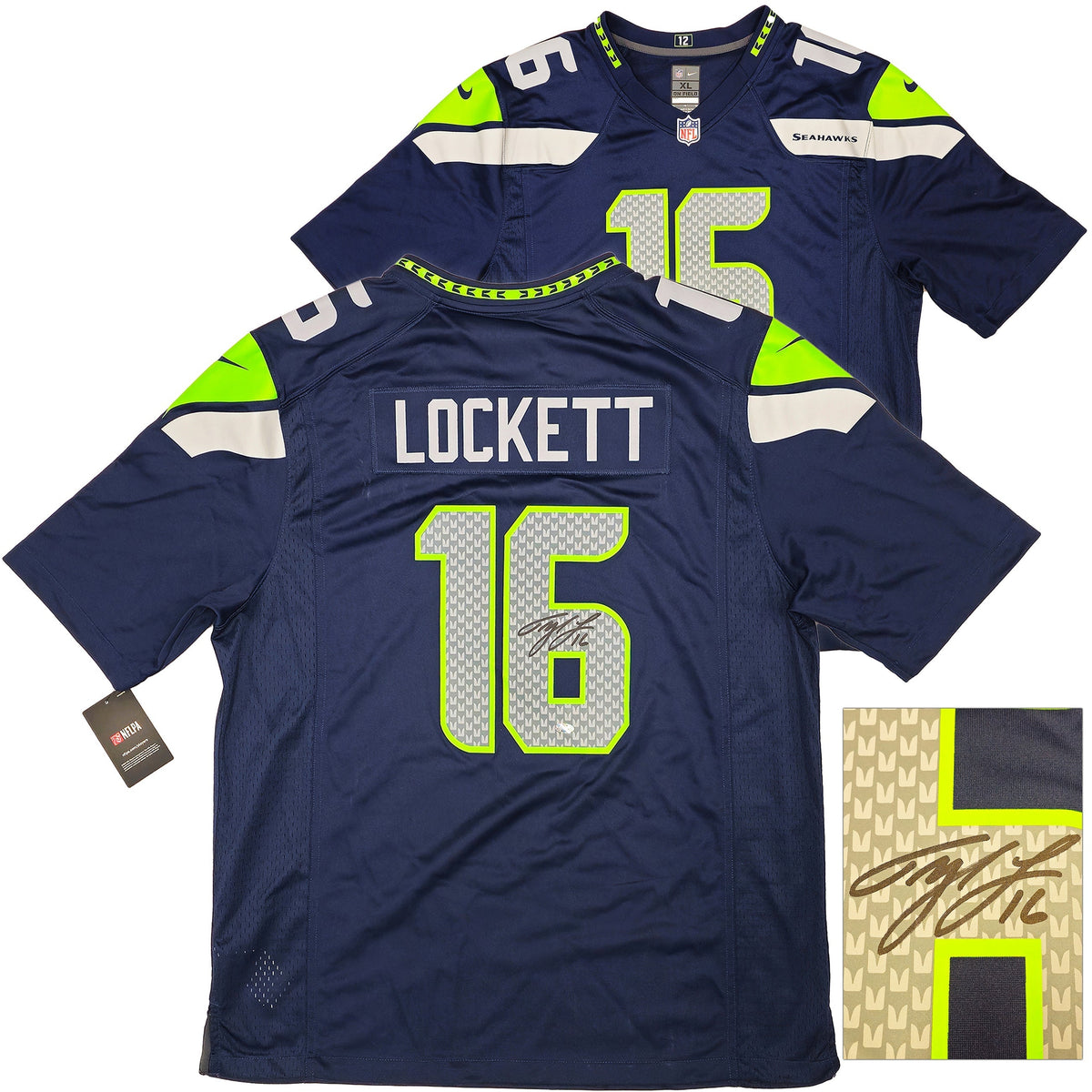 Seattle Seahawks Tyler Lockett Autographed Blue Nike On Field Jersey Size Xl Mcs Holo
