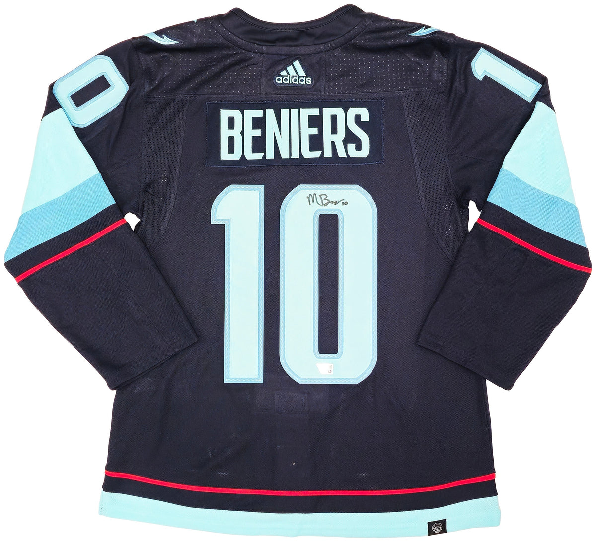 Seattle Kraken Matty Beniers Autographed Blue Adidas Authentic Jersey Size 46 Fanatics Holo