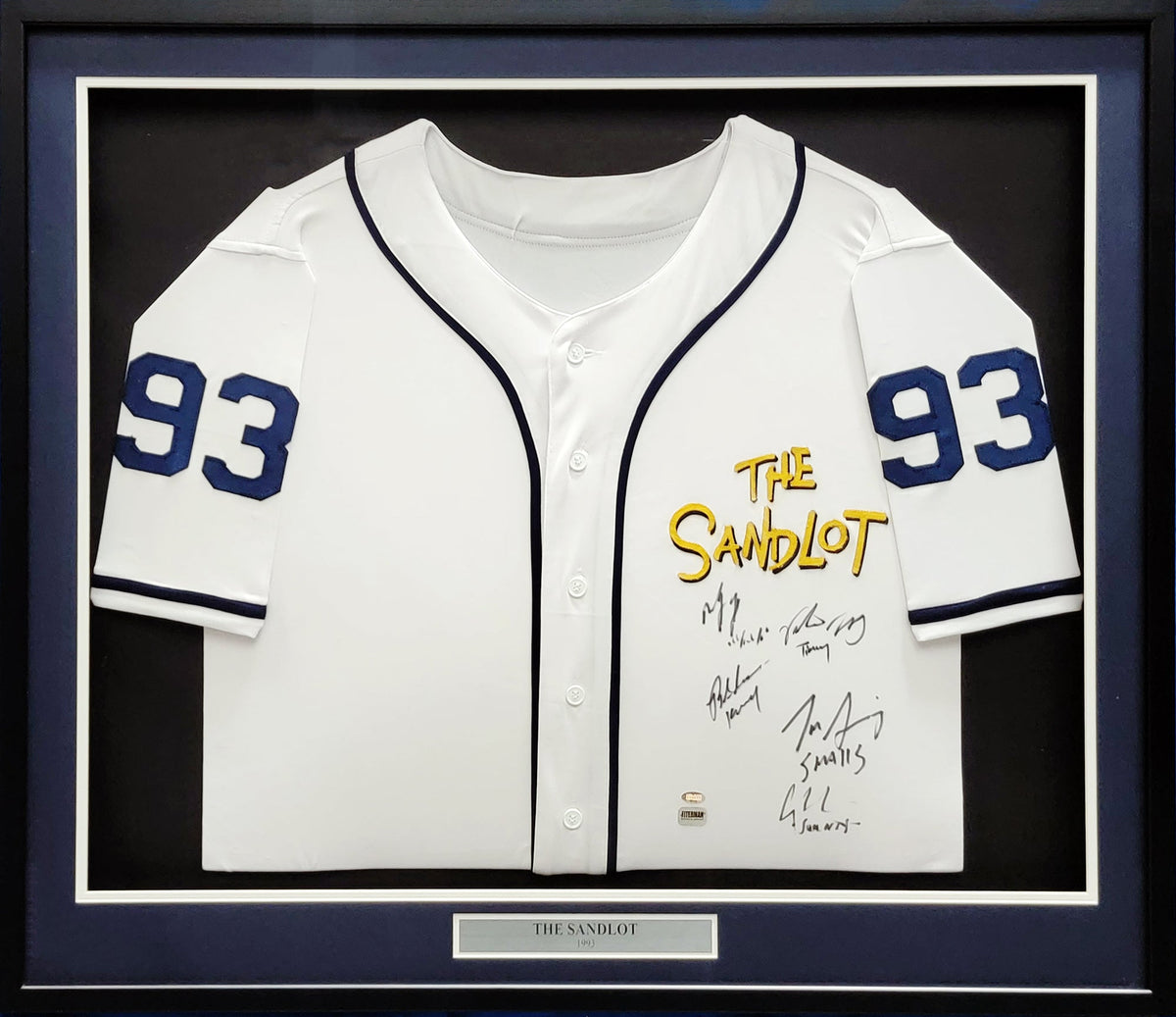 The Sandlot Cast Autographed Framed White Jersey With 4 Signatures Mcs Holo Stock #210142