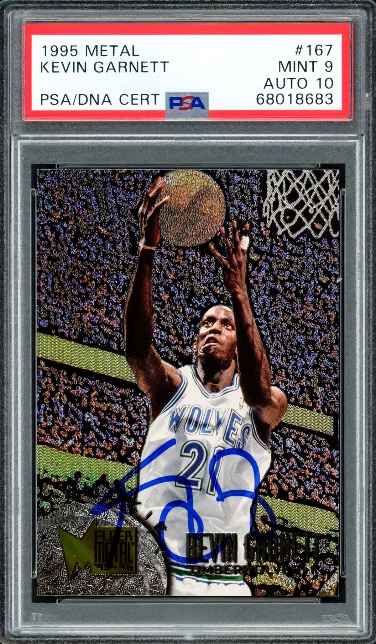 Kevin Garnett Autographed 1995 Fleer Metal Rookie Card #167 Minnesota Timberwolves PSA 9 Auto Grade Gem Mint 10 PSA/Dna Stock #211166