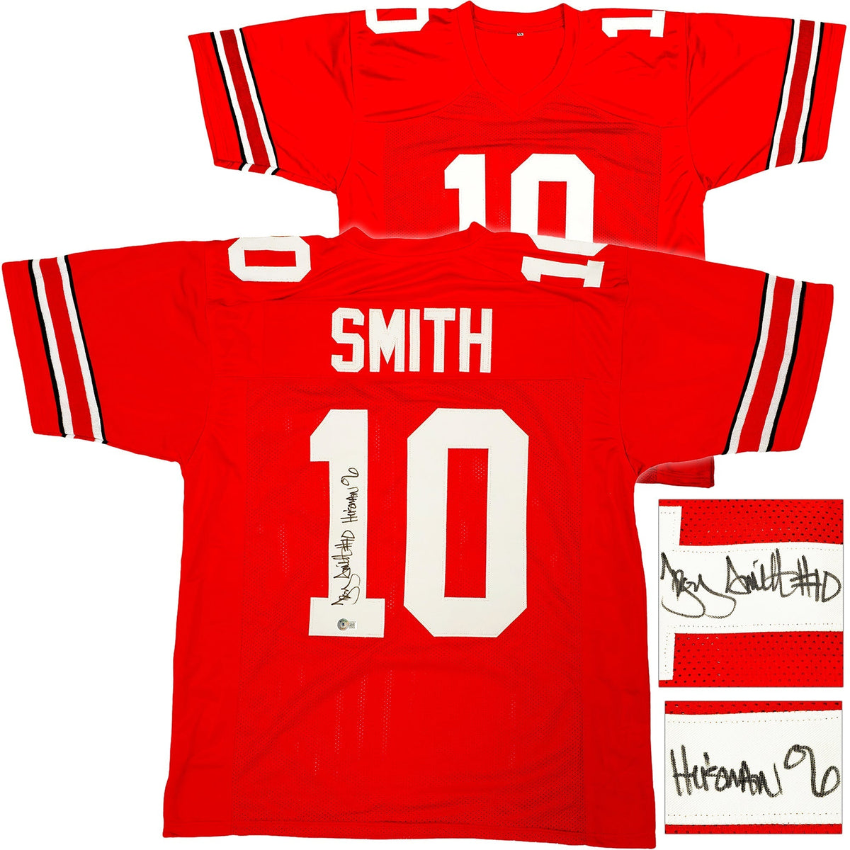 Ohio State Buckeyes Troy Smith Autographed Red Jersey "Heisman 06" Beckett Bas Witness