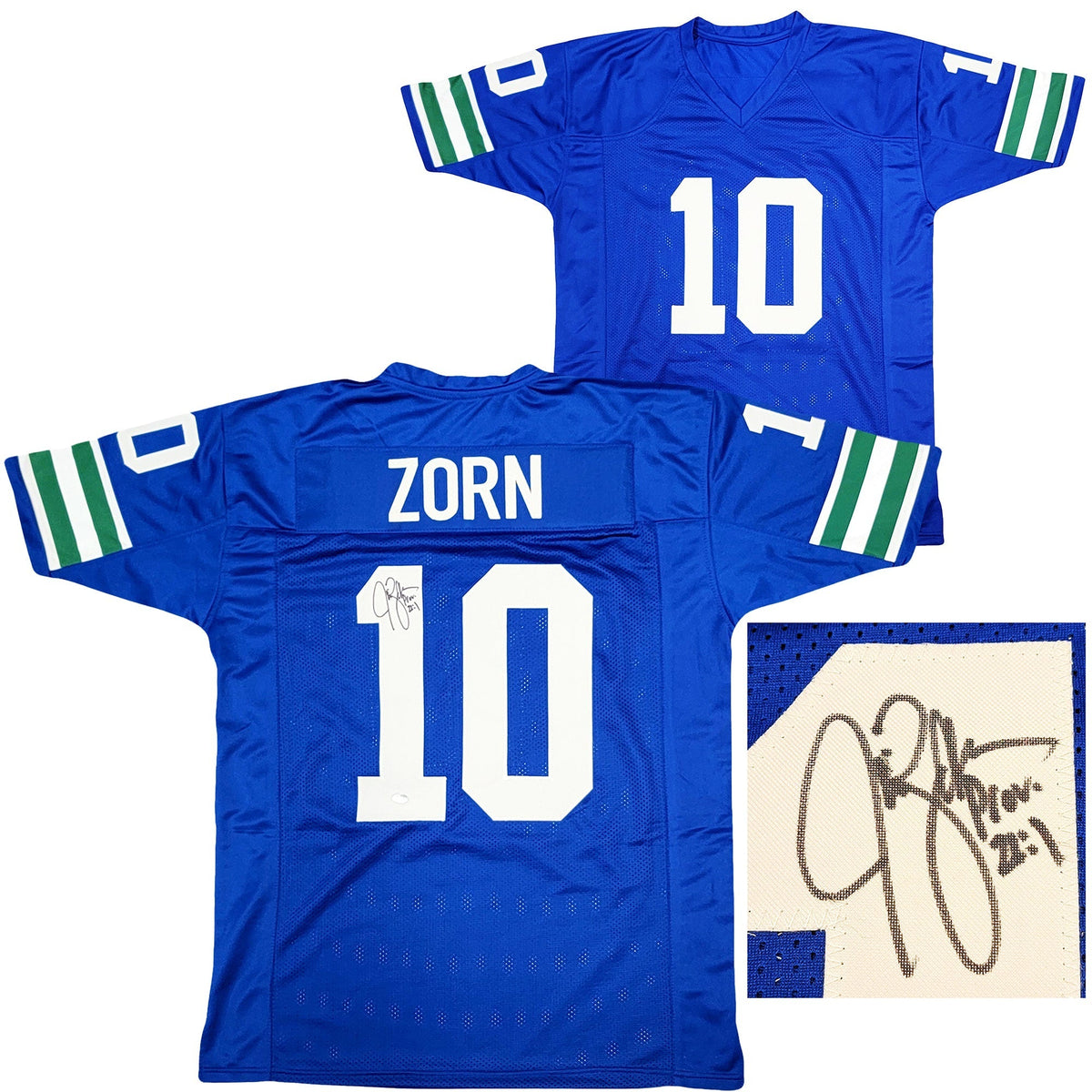 Seattle Seahawks Jim Zorn Autographed Blue Jersey Mcs Holo Stock #211071