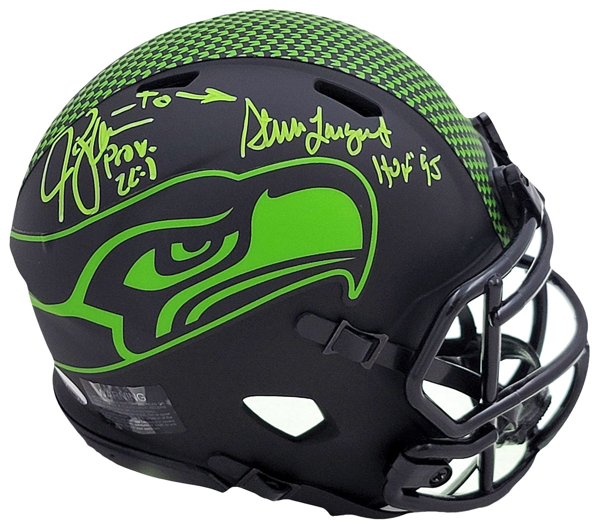 Steve Largent & Jim Zorn Autographed Seattle Seahawks Eclipse Black Speed Mini Helmet Mcs Holo Stock #211064