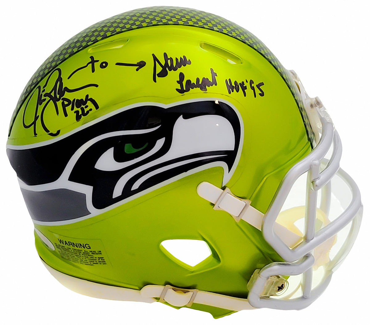 Steve Largent & Jim Zorn Autographed Seattle Seahawks Flash Green Speed Mini Helmet Mcs Holo Stock #211062