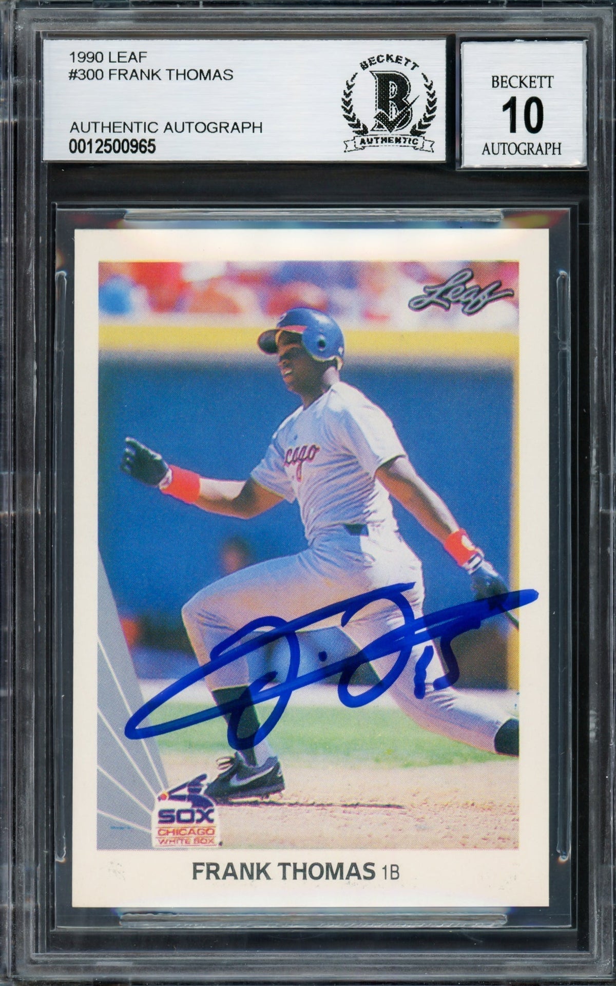 Frank Thomas Autographed 1990 Leaf Rookie Card #300 Chicago White Sox Auto Grade Gem Mint 10 Beckett Bas Stock #211218