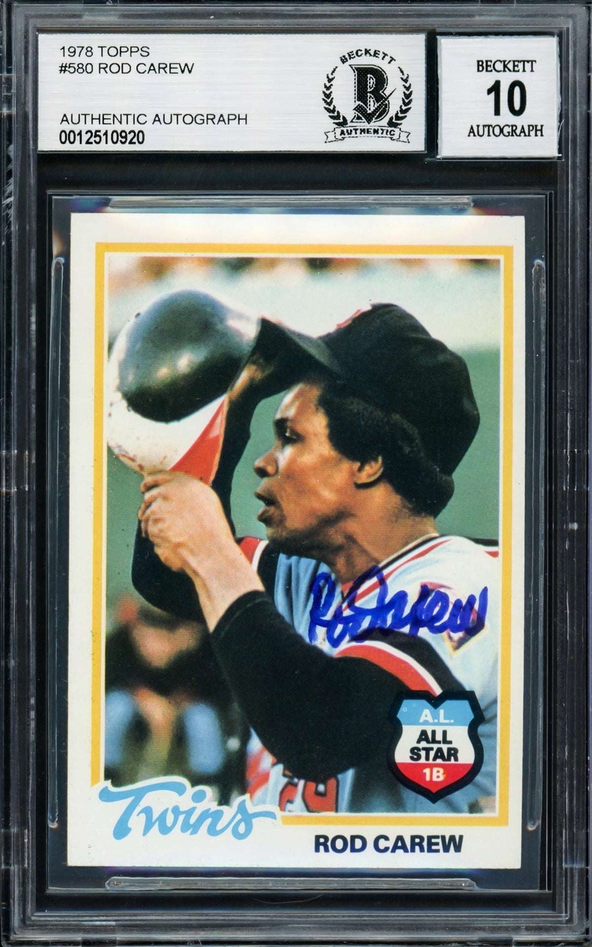 Rod Carew Autographed 1978 Topps Card #580 Minnesota Twins Auto Grade Gem Mint 10 Beckett Bas Stock #211235