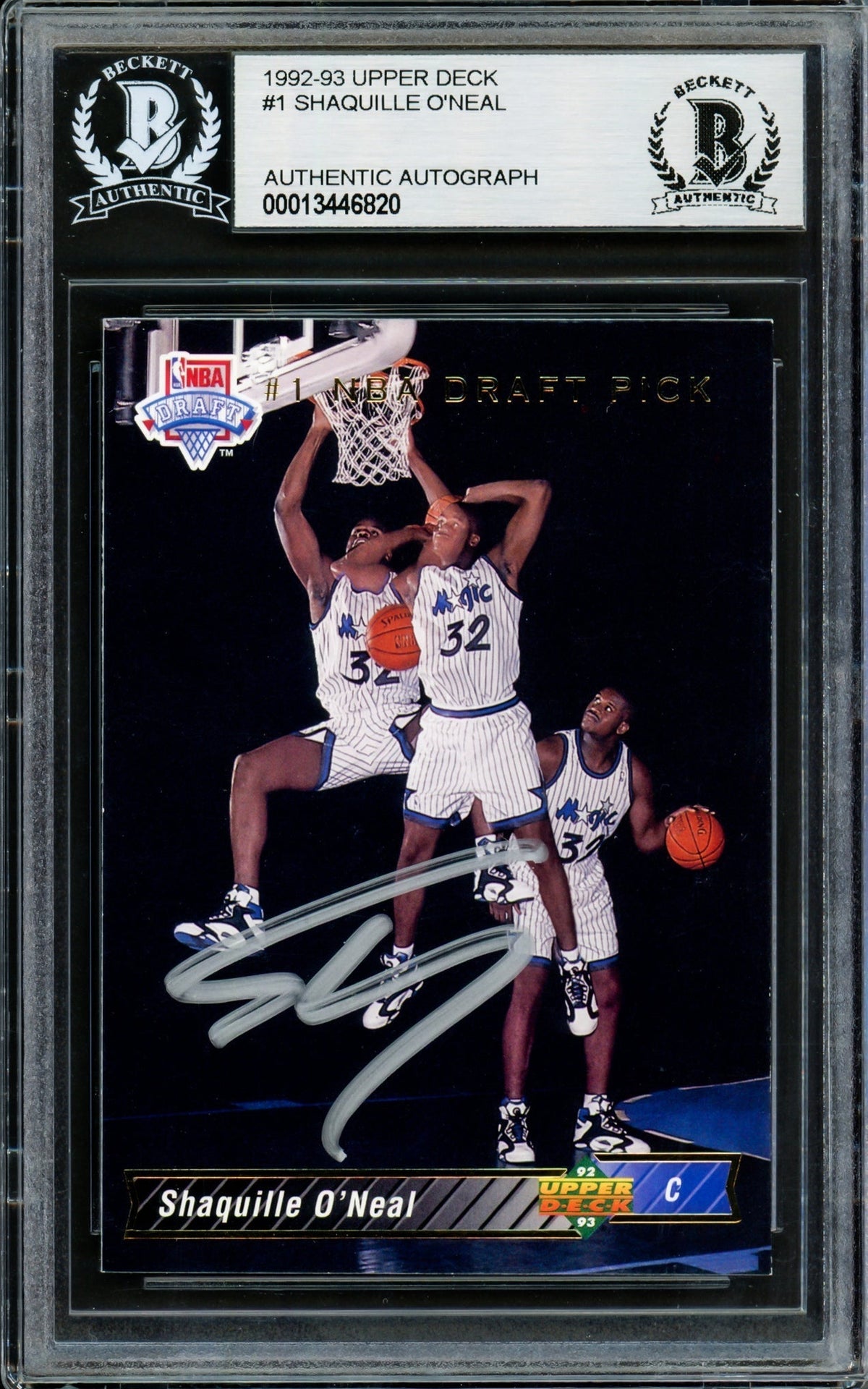 Shaquille Shaq O'neal Autographed 1992-93 Upper Deck Rookie Card #1 Orlando Magic Beckett Bas Stock #211237