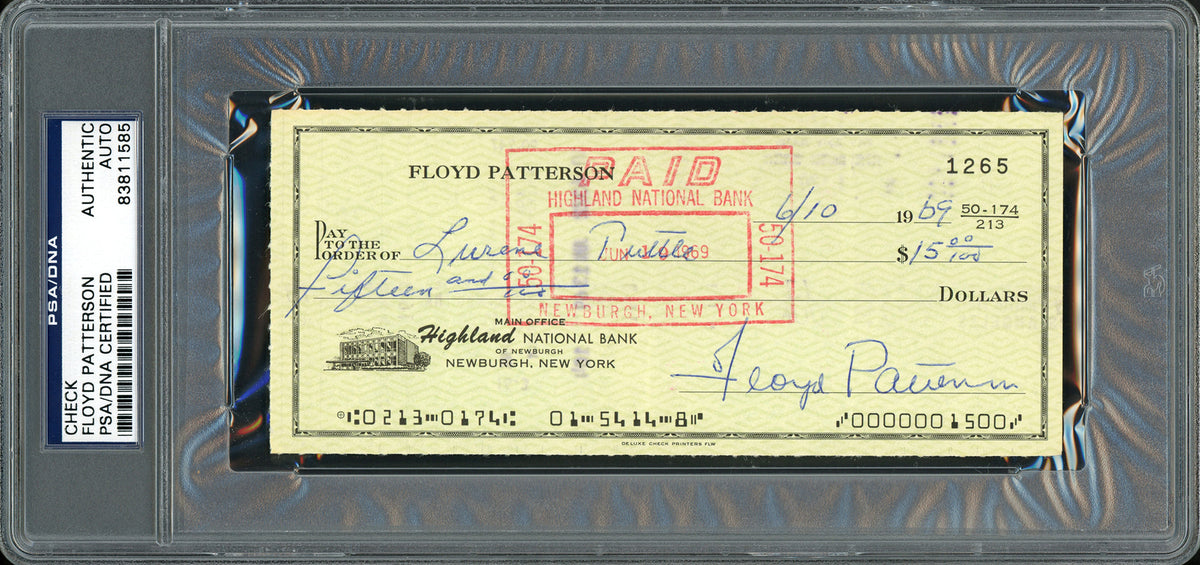 Floyd Patterson Autographed 3X6 Check PSA/Dna Stock #211270