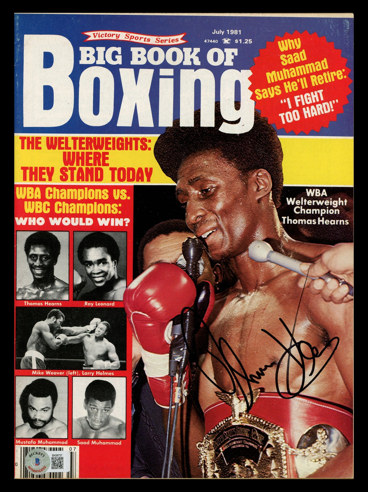 Thomas "The Hitman" Hearns Autographed Big Book Of Boxing Magazine Beckett Bas Qr #Bk08737
