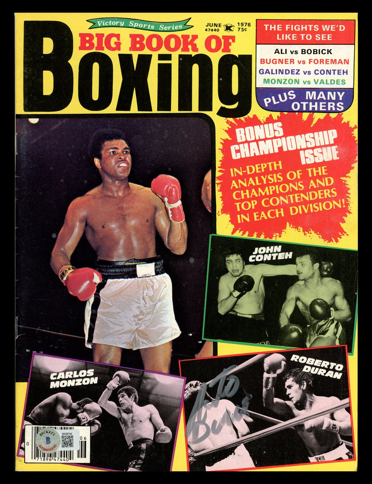 Roberto Duran Autographed Big Book Of Boxing Magazine Beckett Bas Qr #Bk08744