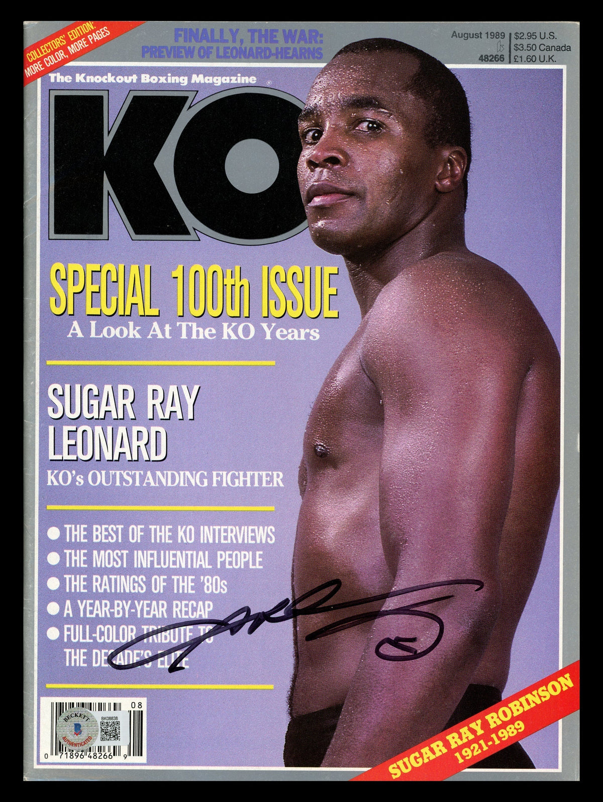 Sugar Ray Leonard Autographed Ko Magazine Beckett Bas Qr #Bk08838