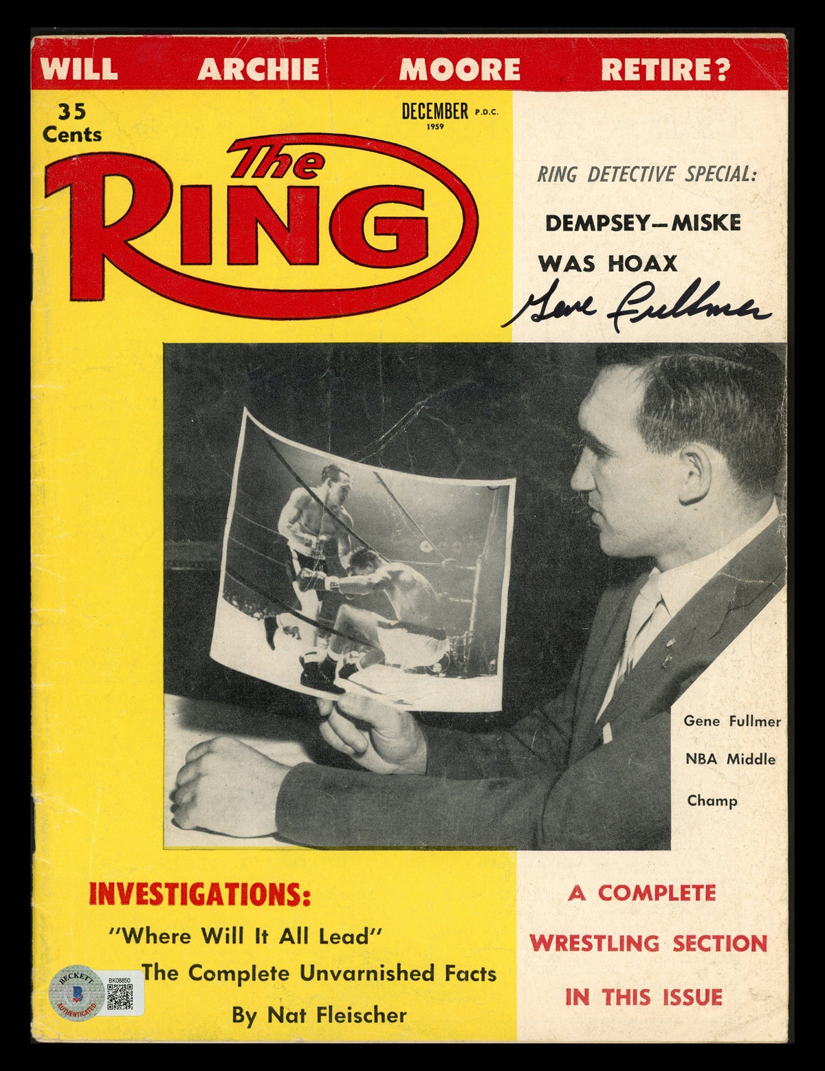 Gene Fullmer Autographed Ring Magazine Beckett Bas Qr #Bk08850