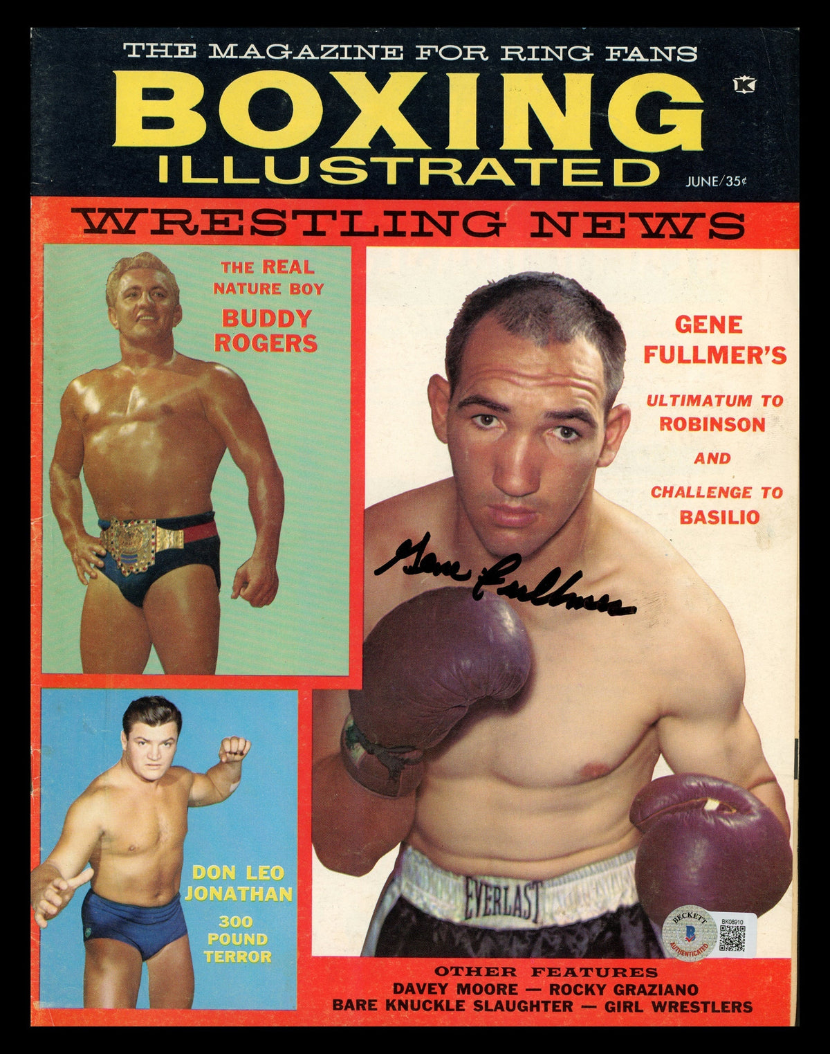 Gene Fullmer Autographed Boxing Illustrated Magazine Beckett Bas Qr #Bk08910