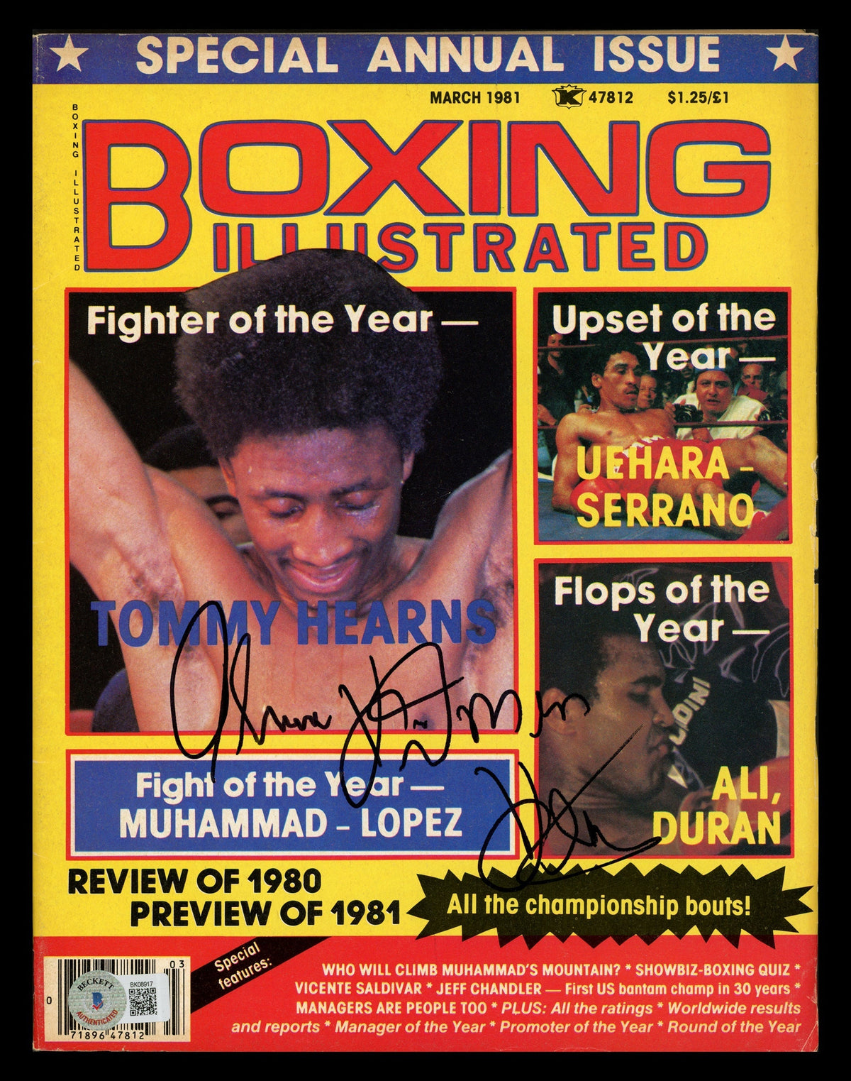 Thomas "The Hitman" Hearns Autographed Boxing Illustrated Magazine Beckett Bas Qr #Bk08917
