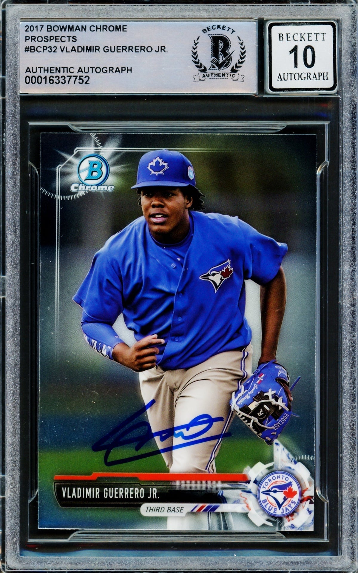 Vladimir Guerrero Jr. Autographed 2017 Bowman Chrome Rookie Card #Bcp32 Toronto Blue Jays Auto Grade Gem Mint 10 Beckett Bas #16337752